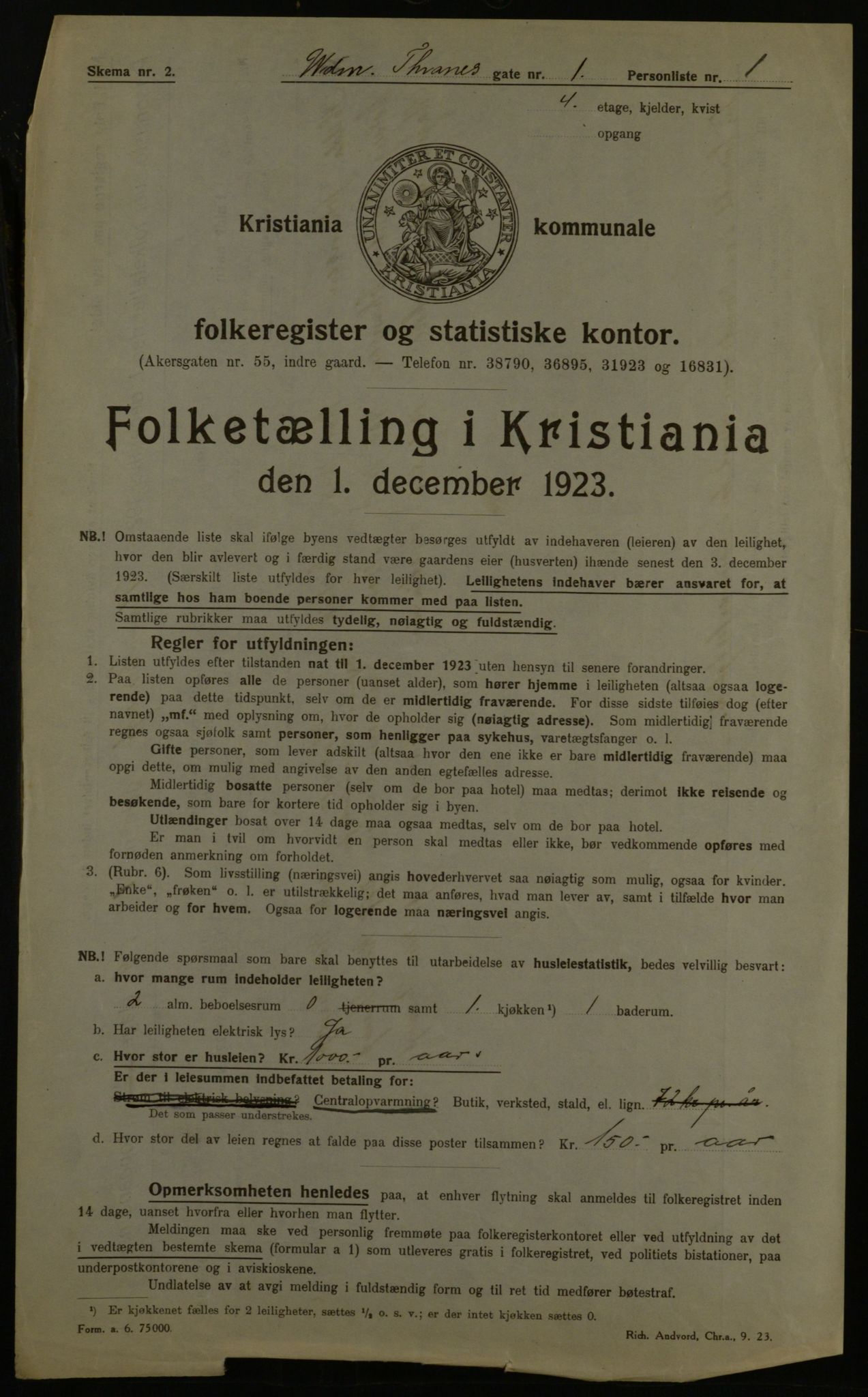 OBA, Kommunal folketelling 1.12.1923 for Kristiania, 1923, s. 139413