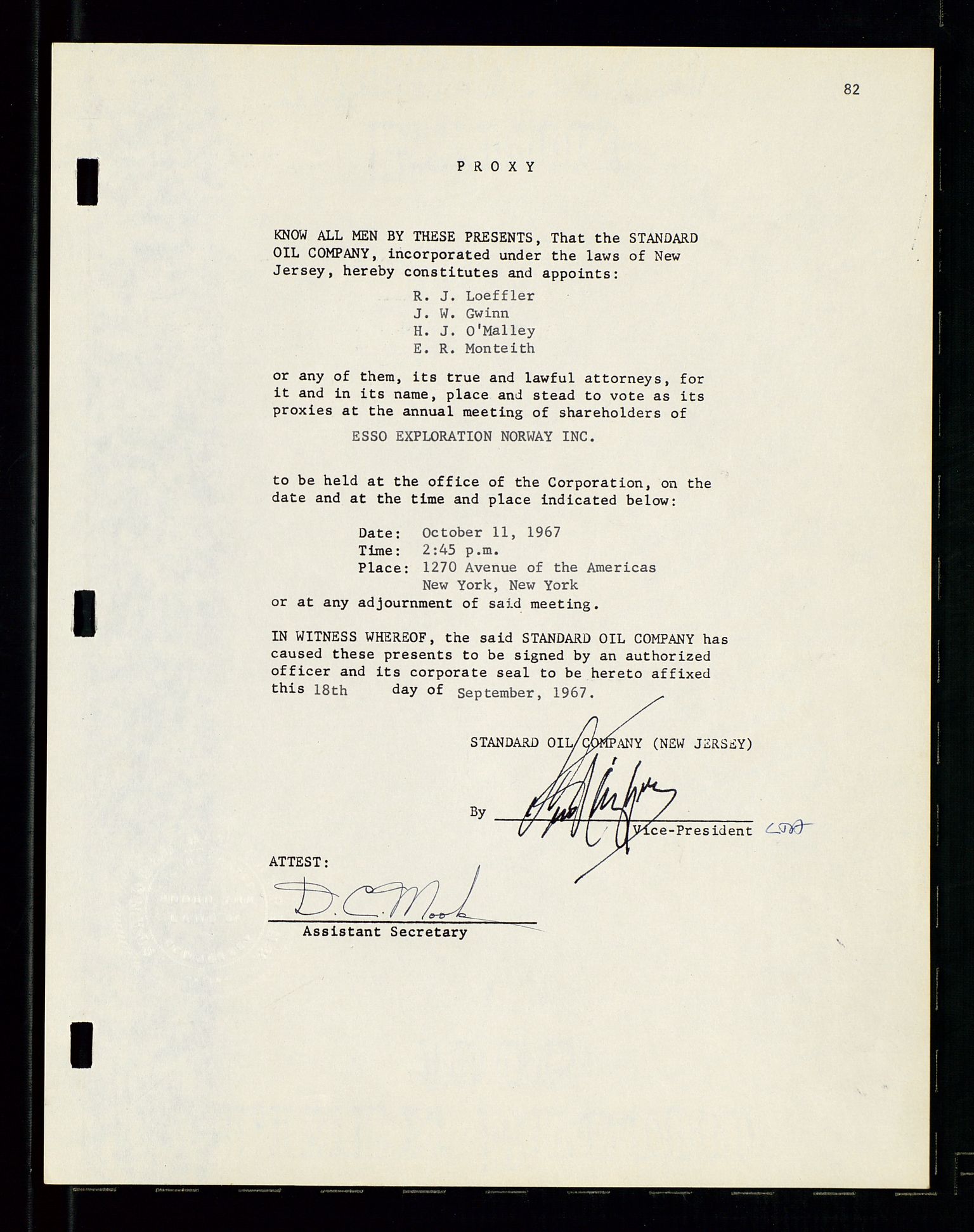 Pa 1512 - Esso Exploration and Production Norway Inc., SAST/A-101917/A/Aa/L0001/0001: Styredokumenter / Corporate records, By-Laws, Board meeting minutes, Incorporations, 1965-1975, s. 82