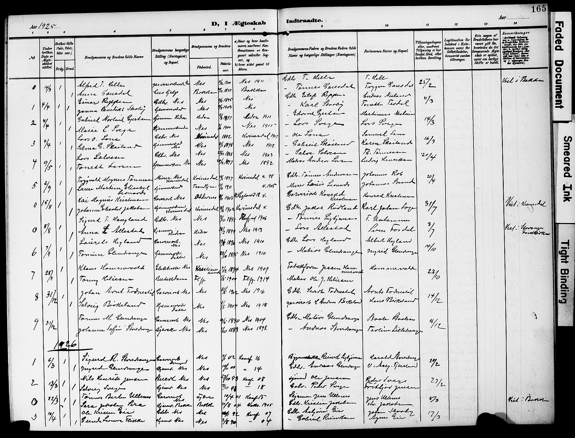 Flekkefjord sokneprestkontor, AV/SAK-1111-0012/F/Fb/Fbc/L0008: Klokkerbok nr. B 8, 1903-1931, s. 165