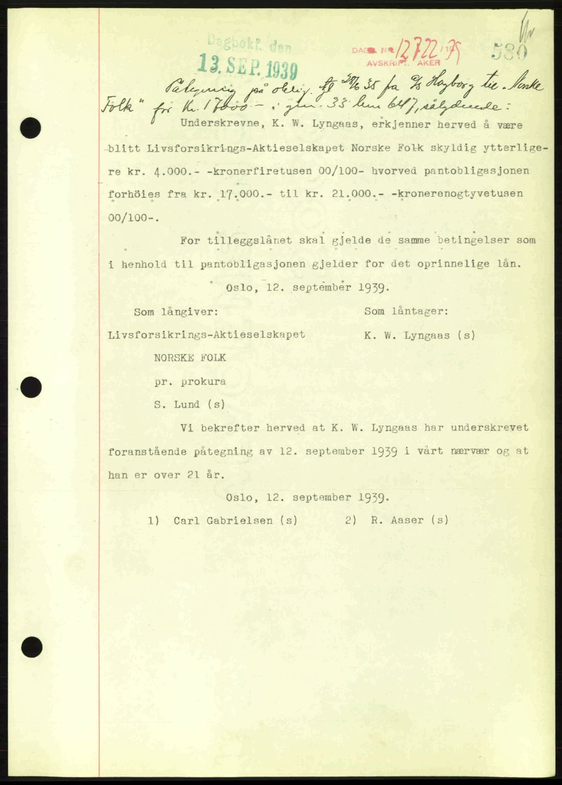 Aker herredsskriveri, SAO/A-10896/G/Gb/Gba/Gbac/L0016: Pantebok nr. B170-171, 1939-1939, Dagboknr: 12722/1939