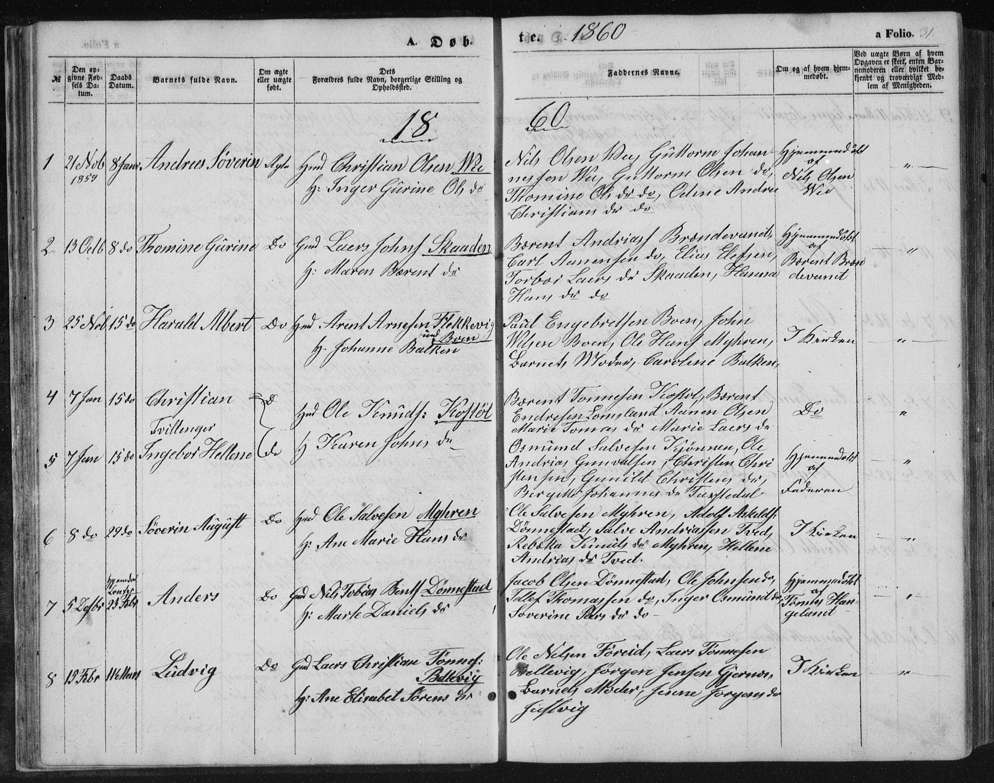 Tveit sokneprestkontor, AV/SAK-1111-0043/F/Fb/L0003: Klokkerbok nr. B 3, 1854-1886, s. 31