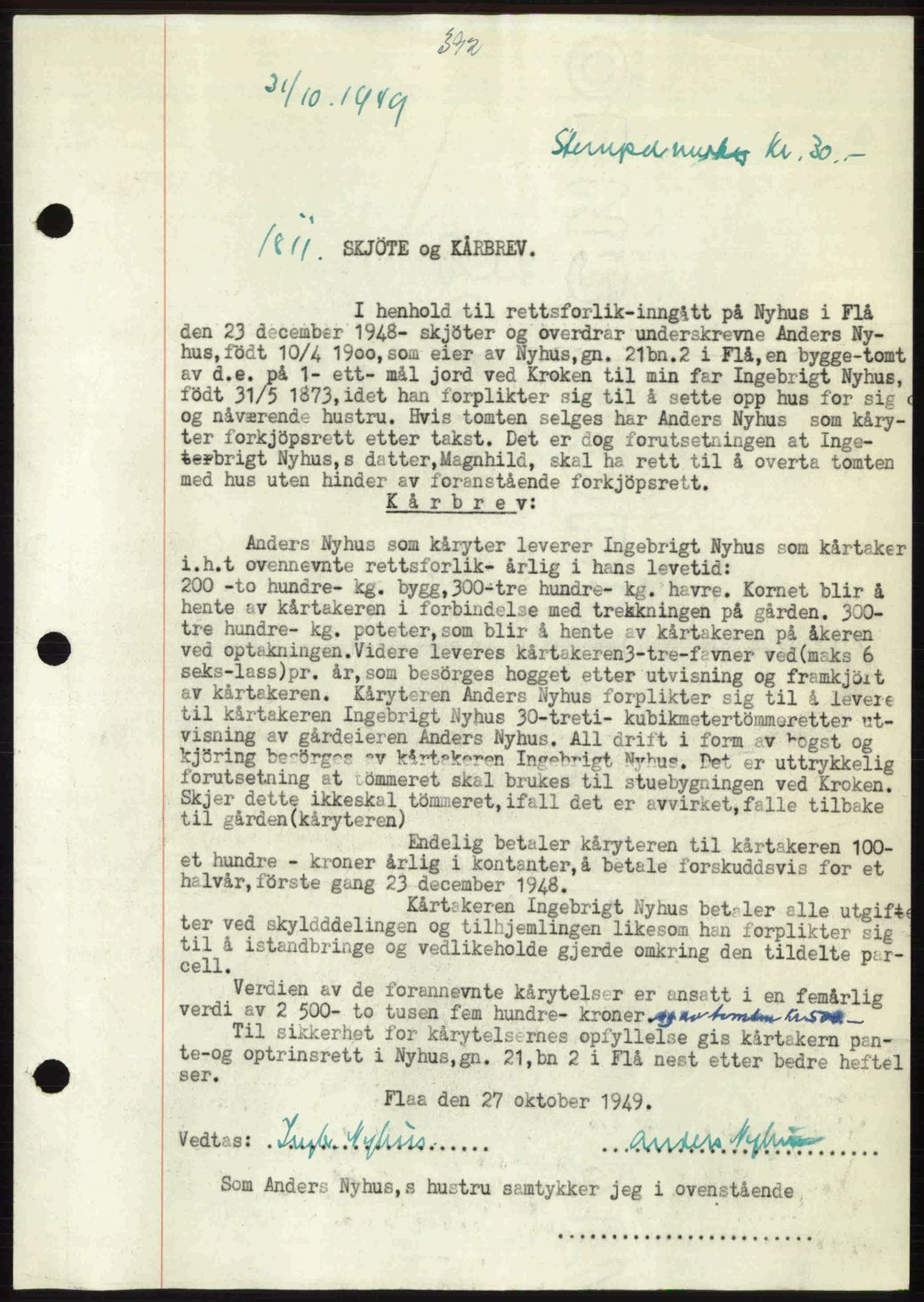 Gauldal sorenskriveri, SAT/A-0014/1/2/2C: Pantebok nr. A8, 1949-1949, Dagboknr: 1811/1949