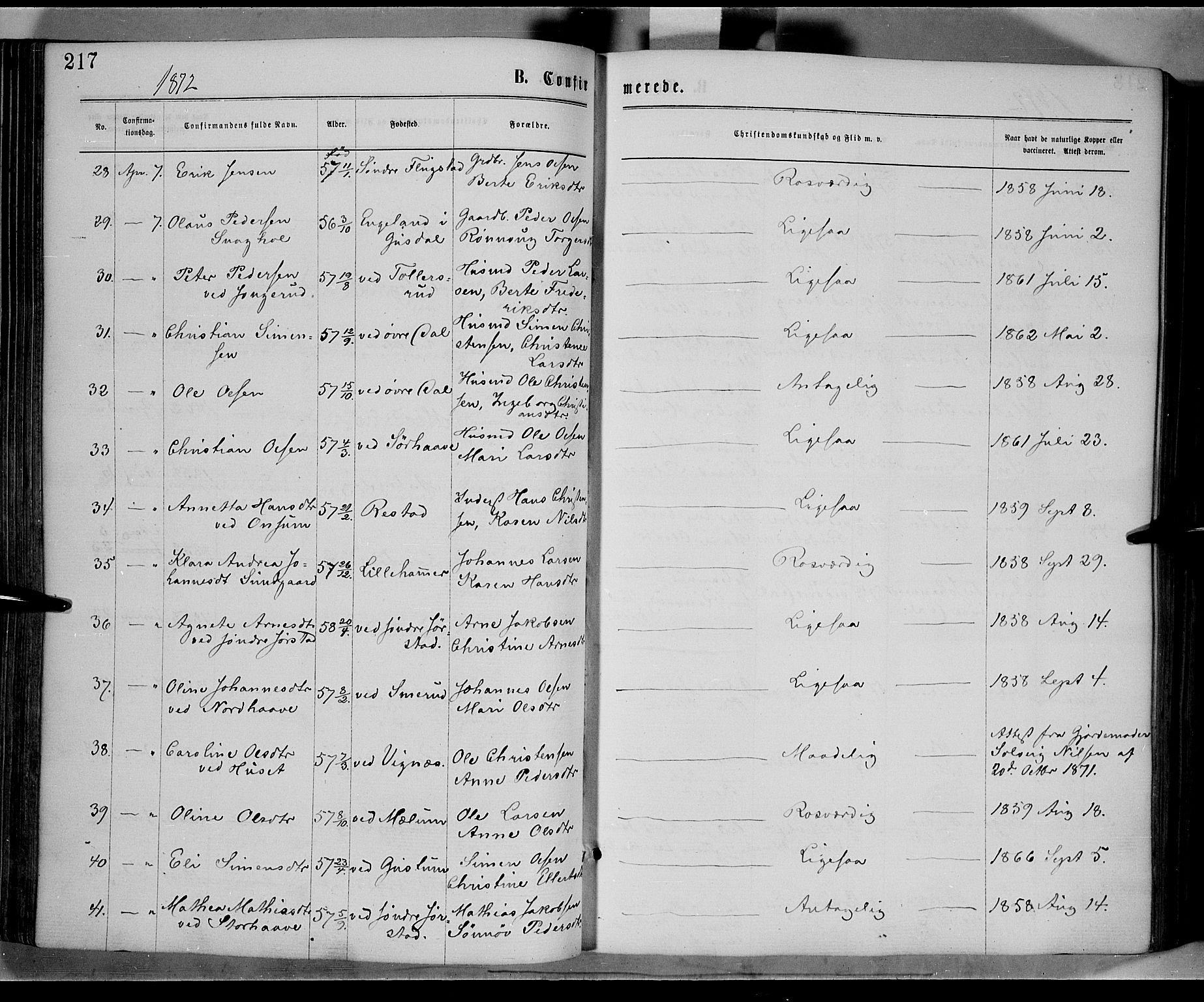 Fåberg prestekontor, AV/SAH-PREST-086/H/Ha/Haa/L0007: Ministerialbok nr. 7, 1868-1878, s. 217