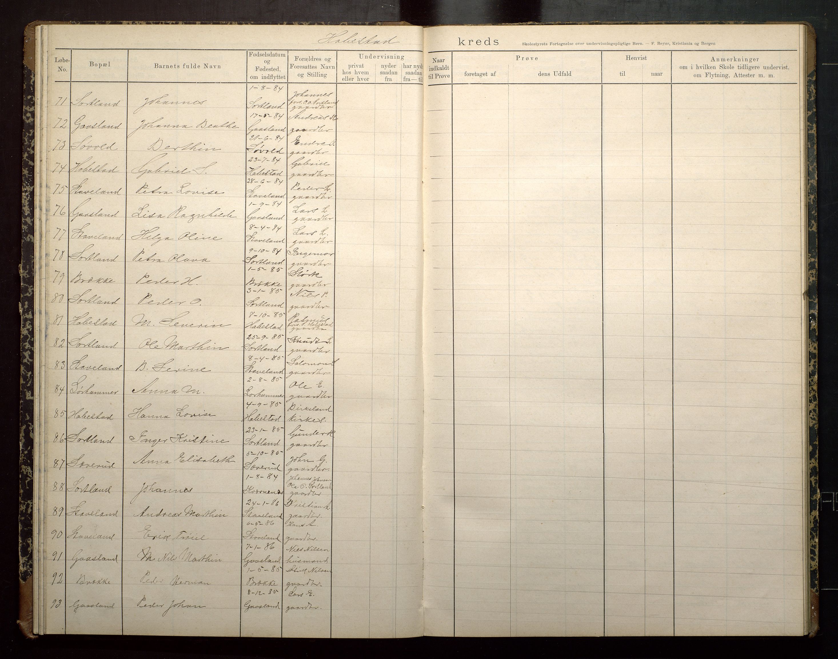 Finnaas kommune. Skulestyret, IKAH/1218a-211/F/Fa/L0001: Barnelister, 1893, s. 33