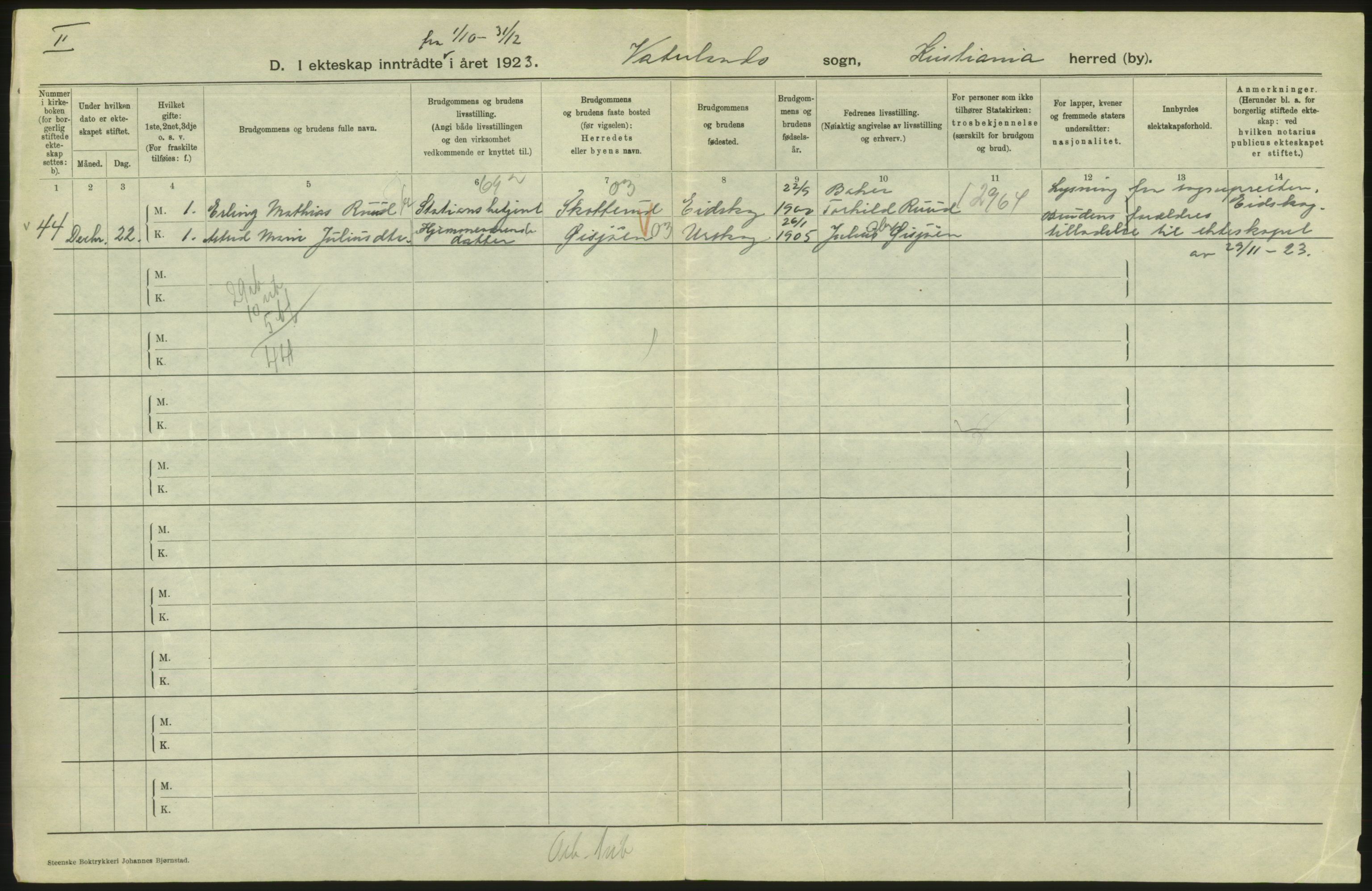 Statistisk sentralbyrå, Sosiodemografiske emner, Befolkning, RA/S-2228/D/Df/Dfc/Dfcc/L0008: Kristiania: Gifte, 1923, s. 548