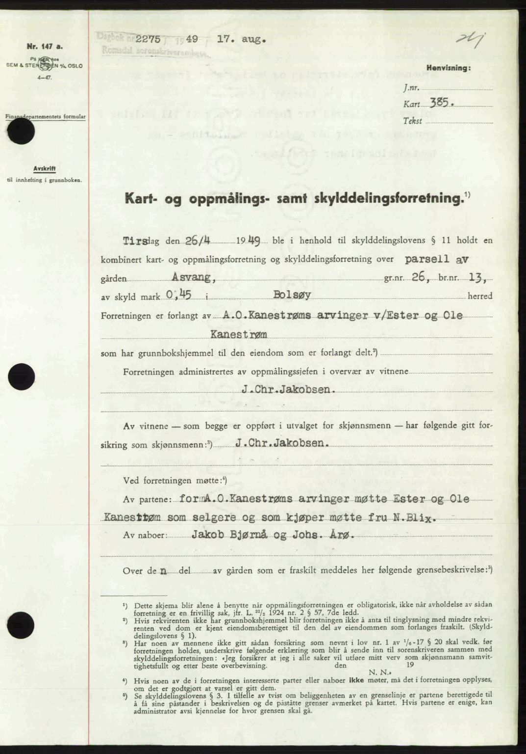Romsdal sorenskriveri, SAT/A-4149/1/2/2C: Pantebok nr. A30, 1949-1949, Dagboknr: 2275/1949