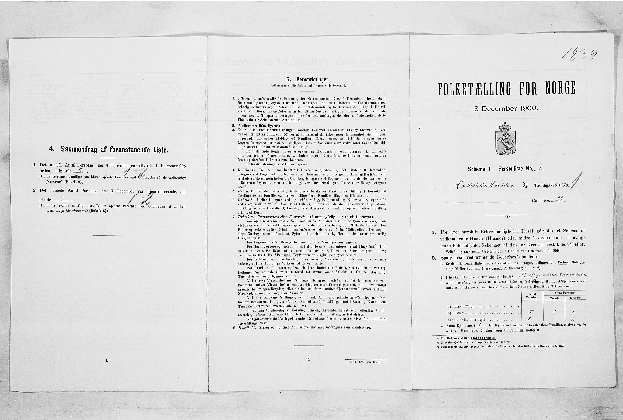 SAO, Folketelling 1900 for 0202 Hvitsten ladested, 1900