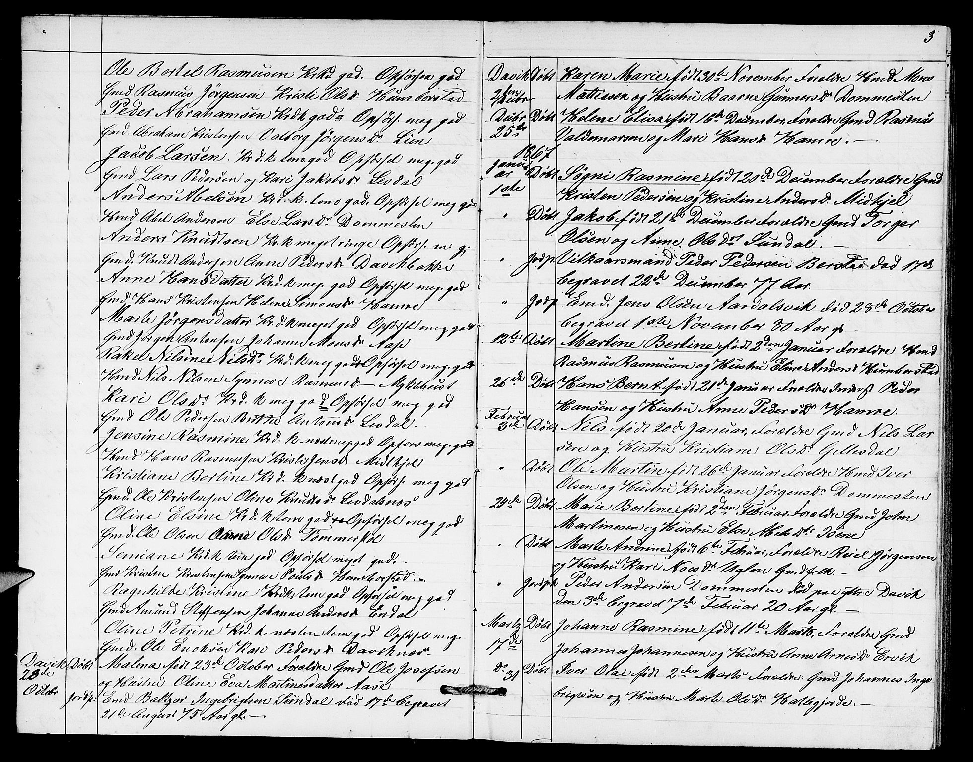 Davik sokneprestembete, AV/SAB-A-79701/H/Hab/Haba/L0001: Klokkerbok nr. A 1, 1866-1889, s. 3