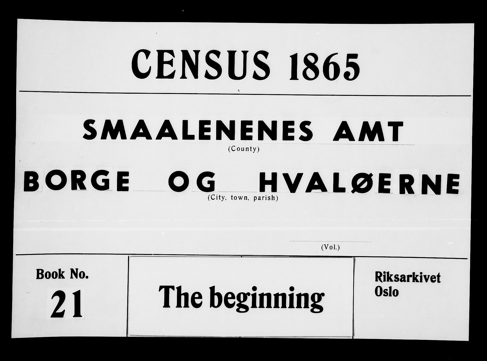 RA, Folketelling 1865 for 0113P Borge prestegjeld, 1865, s. 1