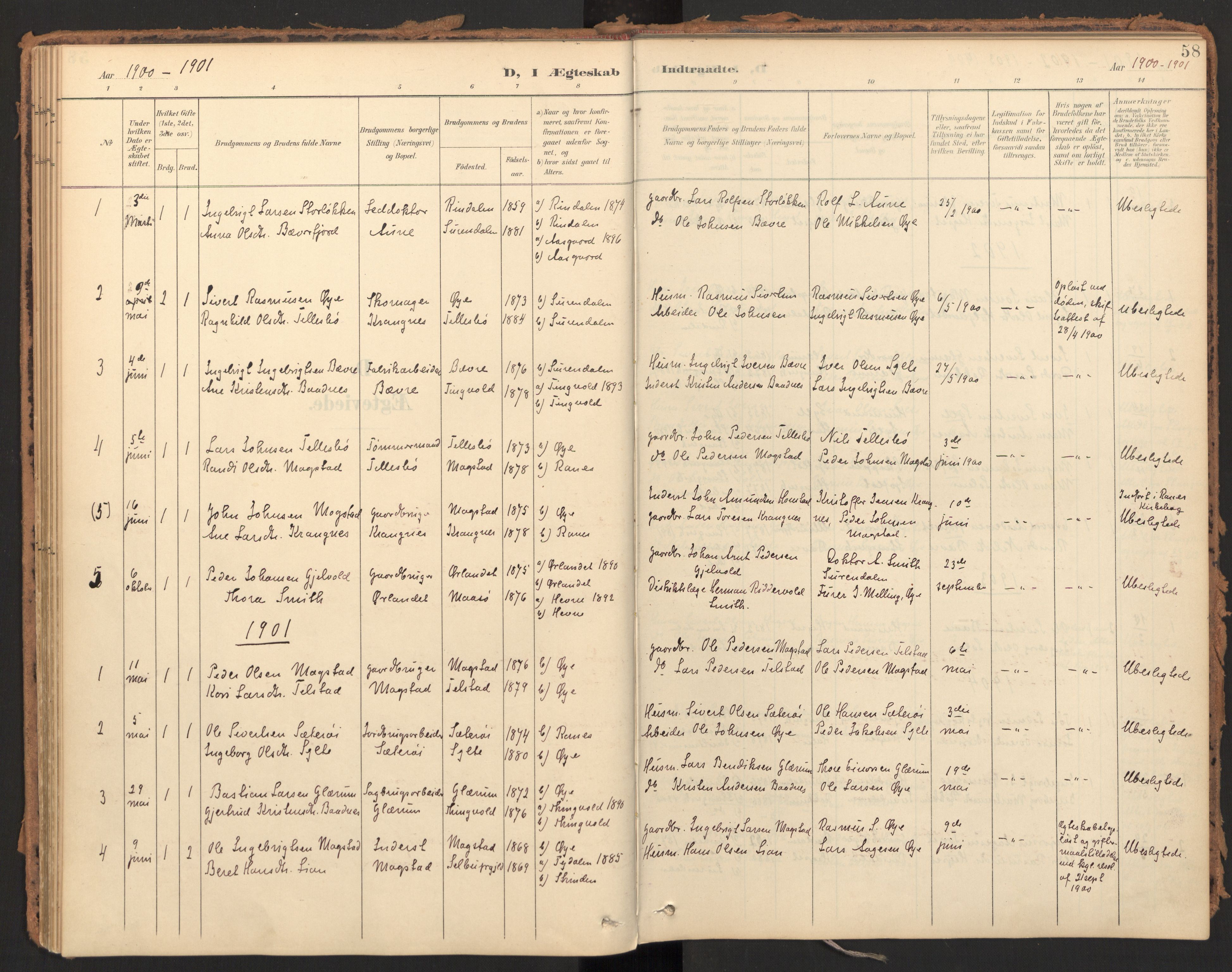 Ministerialprotokoller, klokkerbøker og fødselsregistre - Møre og Romsdal, AV/SAT-A-1454/595/L1048: Ministerialbok nr. 595A10, 1900-1917, s. 58