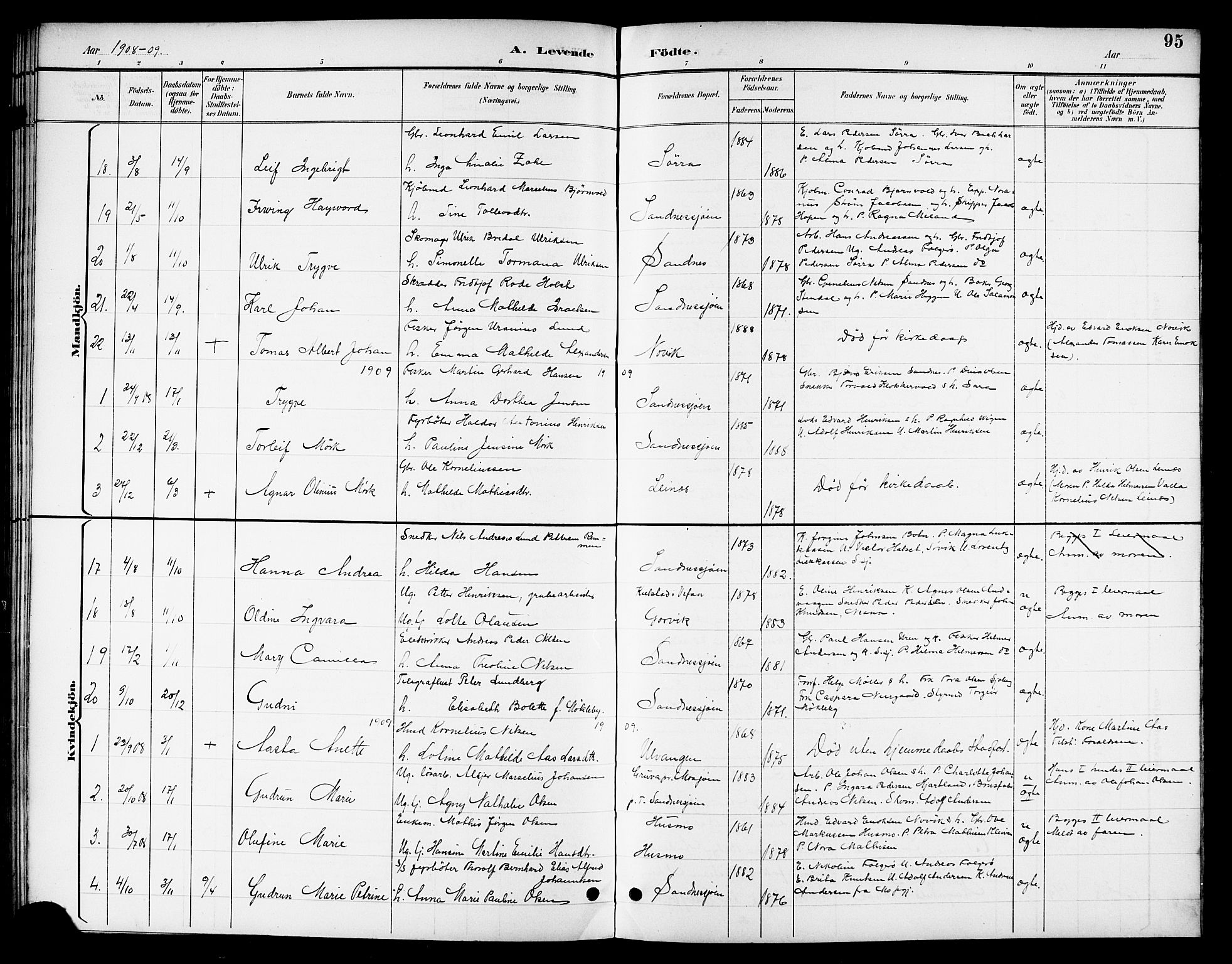 Ministerialprotokoller, klokkerbøker og fødselsregistre - Nordland, SAT/A-1459/831/L0478: Klokkerbok nr. 831C05, 1892-1909, s. 95