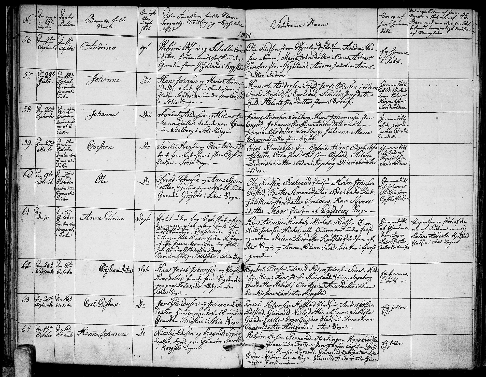 Kråkstad prestekontor Kirkebøker, AV/SAO-A-10125a/F/Fa/L0004: Ministerialbok nr. I 4, 1825-1837, s. 45