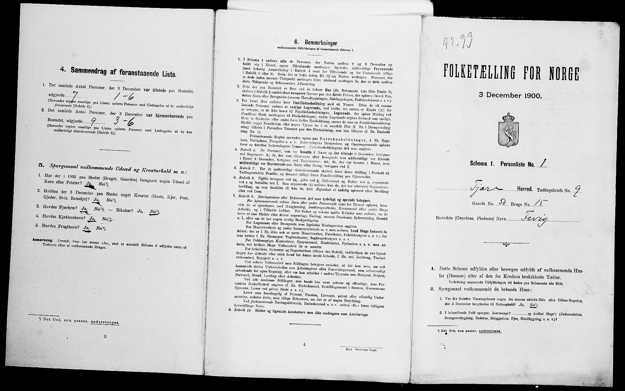 SAK, Folketelling 1900 for 0923 Fjære herred, 1900, s. 1807