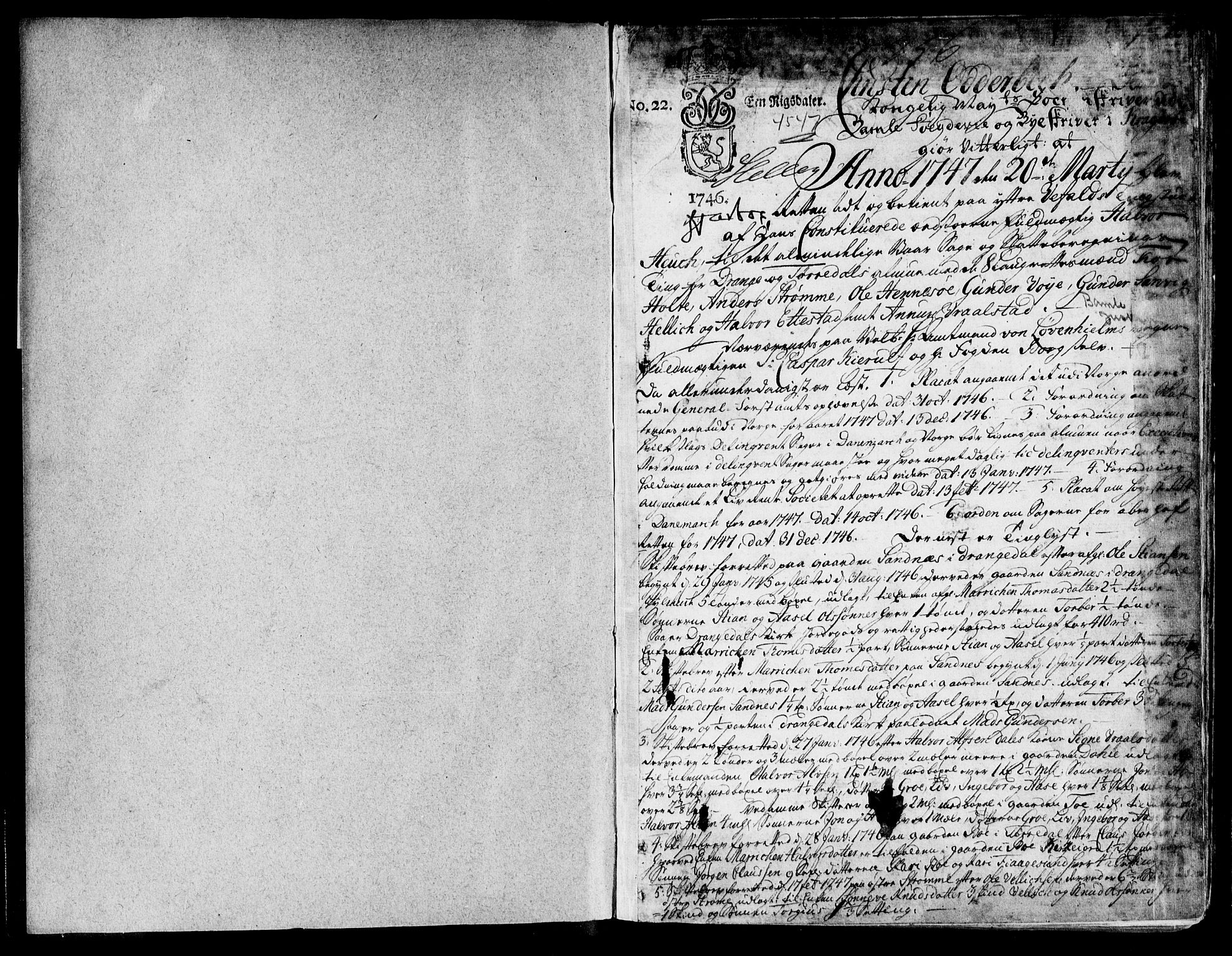 Bamble sorenskriveri, SAKO/A-214/F/Fa/Faa/L0014a: Tingbok, 1747-1750, s. 1