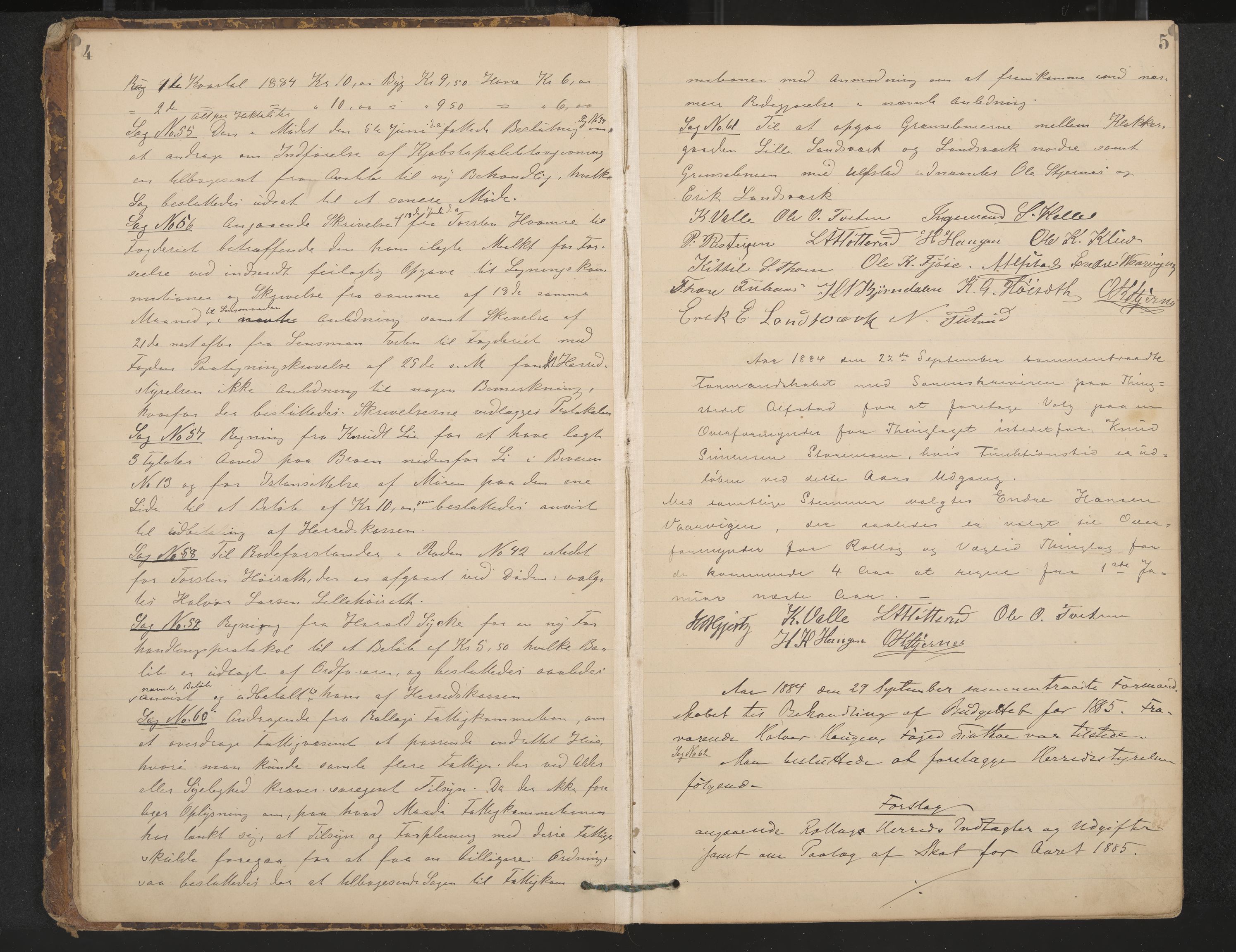 Rollag formannskap og sentraladministrasjon, IKAK/0632021-2/A/Aa/L0003: Møtebok, 1884-1897, s. 4-5