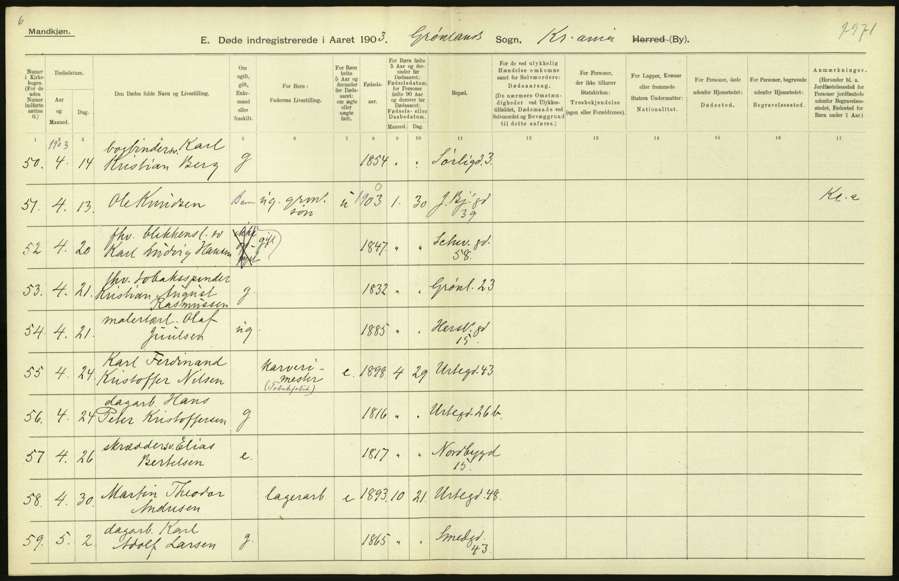 Statistisk sentralbyrå, Sosiodemografiske emner, Befolkning, AV/RA-S-2228/D/Df/Dfa/Dfaa/L0004: Kristiania: Gifte, døde, 1903, s. 386