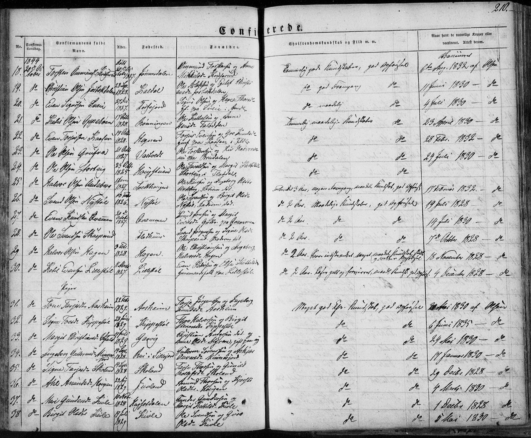 Seljord kirkebøker, AV/SAKO-A-20/F/Fa/L0011: Ministerialbok nr. I 11, 1831-1849, s. 210