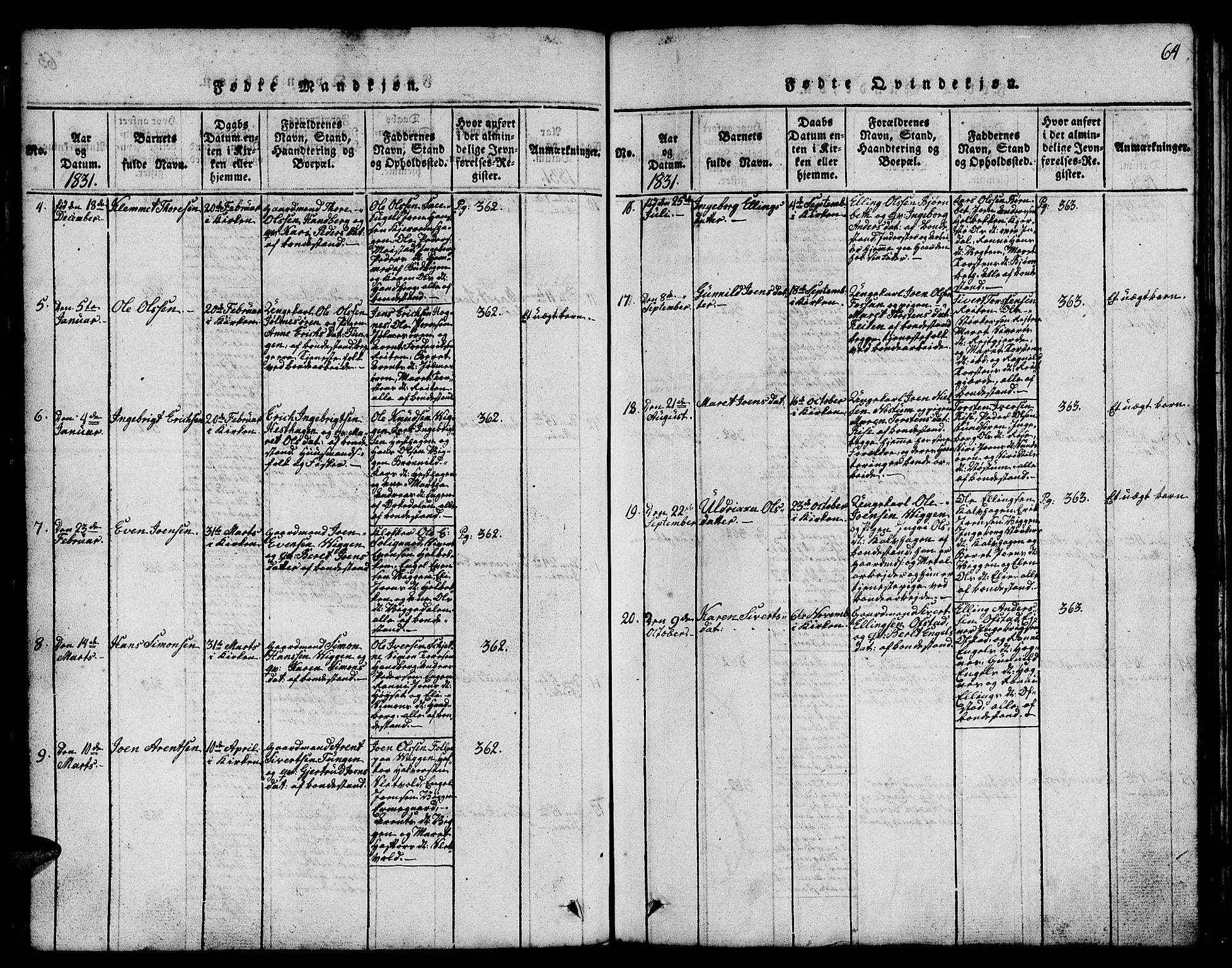 Ministerialprotokoller, klokkerbøker og fødselsregistre - Sør-Trøndelag, SAT/A-1456/665/L0776: Klokkerbok nr. 665C01, 1817-1837, s. 64