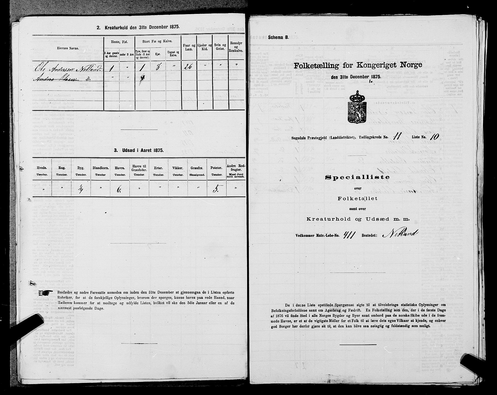 SAST, Folketelling 1875 for 1111L Sokndal prestegjeld, Sokndal landsokn, 1875, s. 1040
