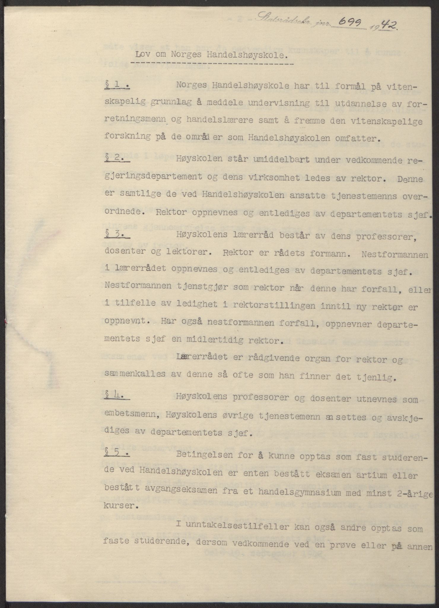 NS-administrasjonen 1940-1945 (Statsrådsekretariatet, de kommisariske statsråder mm), RA/S-4279/D/Db/L0098: Lover II, 1942, s. 376
