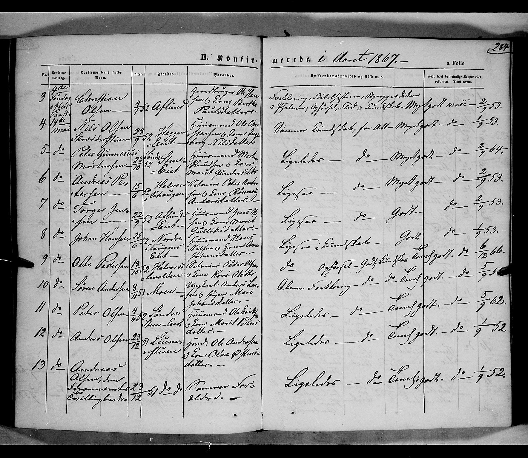 Gausdal prestekontor, AV/SAH-PREST-090/H/Ha/Haa/L0009: Ministerialbok nr. 9, 1862-1873, s. 284