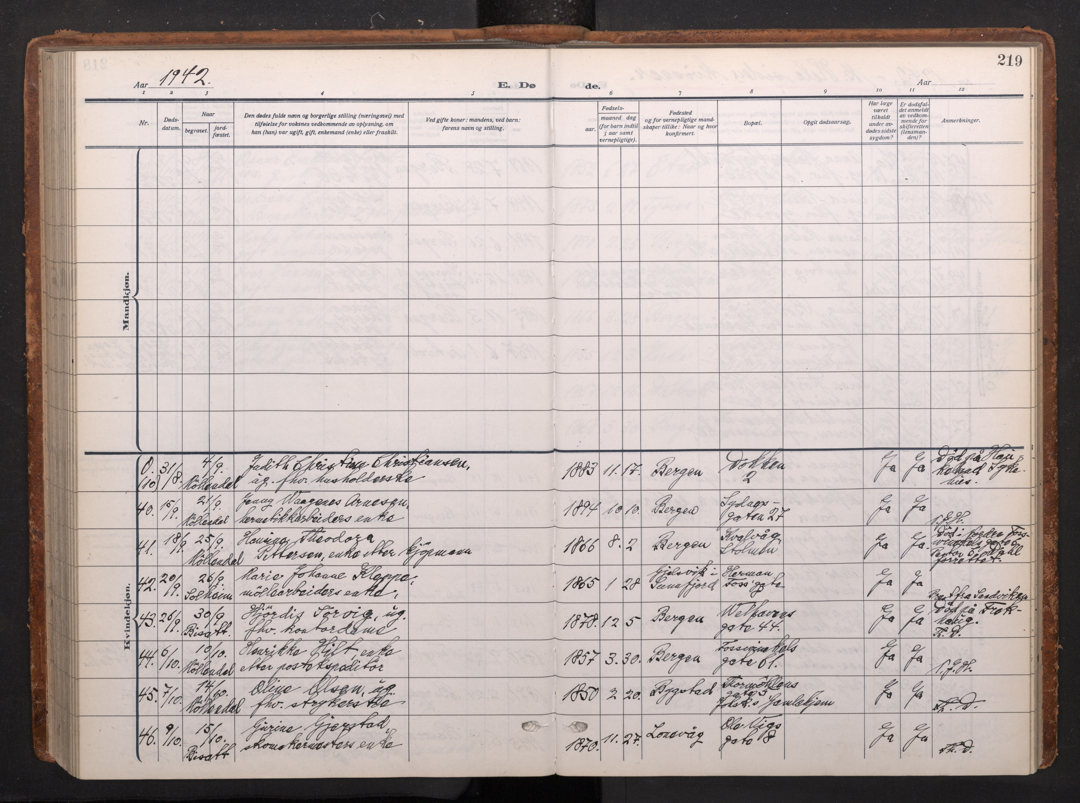 Johanneskirken sokneprestembete, AV/SAB-A-76001/H/Haa/L0020: Ministerialbok nr. E 2, 1916-1951, s. 219