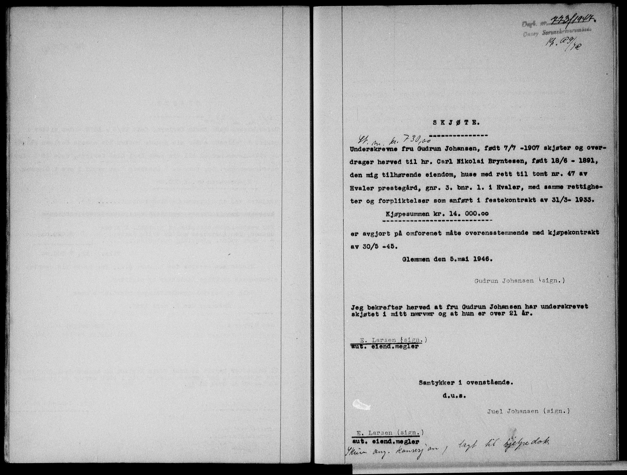 Onsøy sorenskriveri, SAO/A-10474/G/Ga/Gab/L0019a: Pantebok nr. II A-19, 1947-1947, Dagboknr: 773/1947
