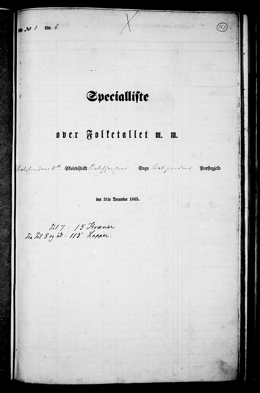RA, Folketelling 1865 for 1933P Balsfjord prestegjeld, 1865, s. 88