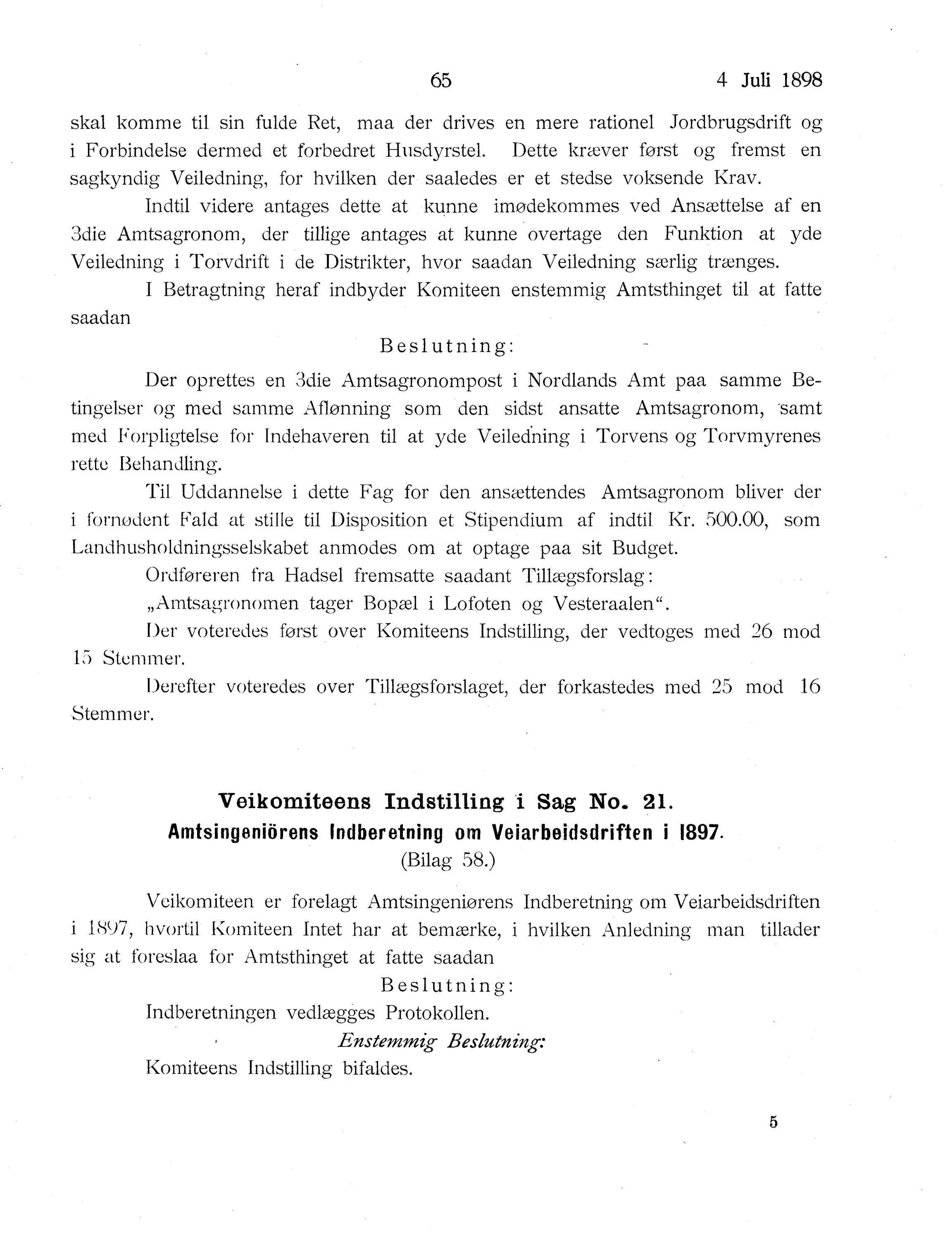 Nordland Fylkeskommune. Fylkestinget, AIN/NFK-17/176/A/Ac/L0021: Fylkestingsforhandlinger 1898, 1898