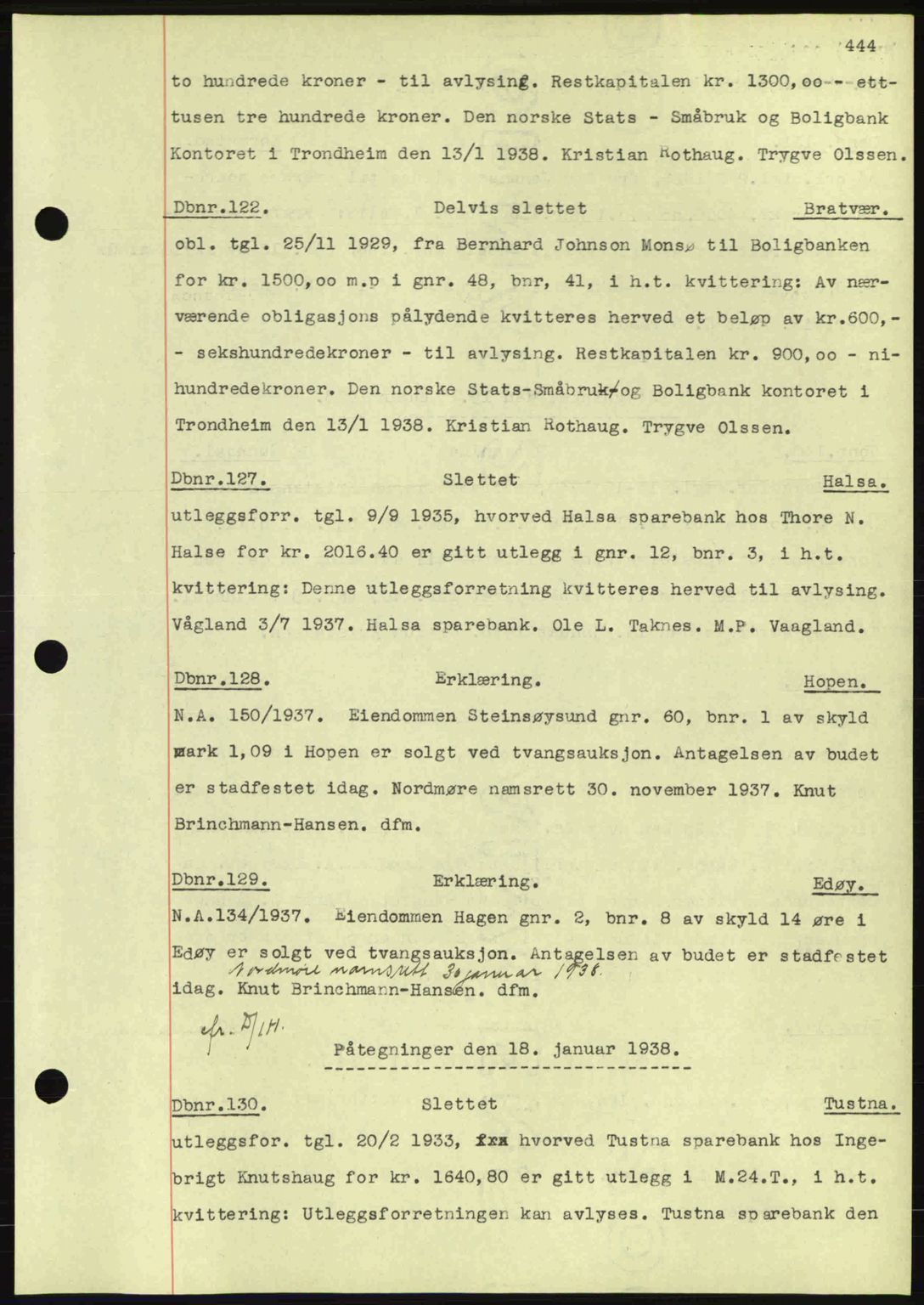 Nordmøre sorenskriveri, SAT/A-4132/1/2/2Ca: Pantebok nr. C80, 1936-1939, Dagboknr: 122/1938