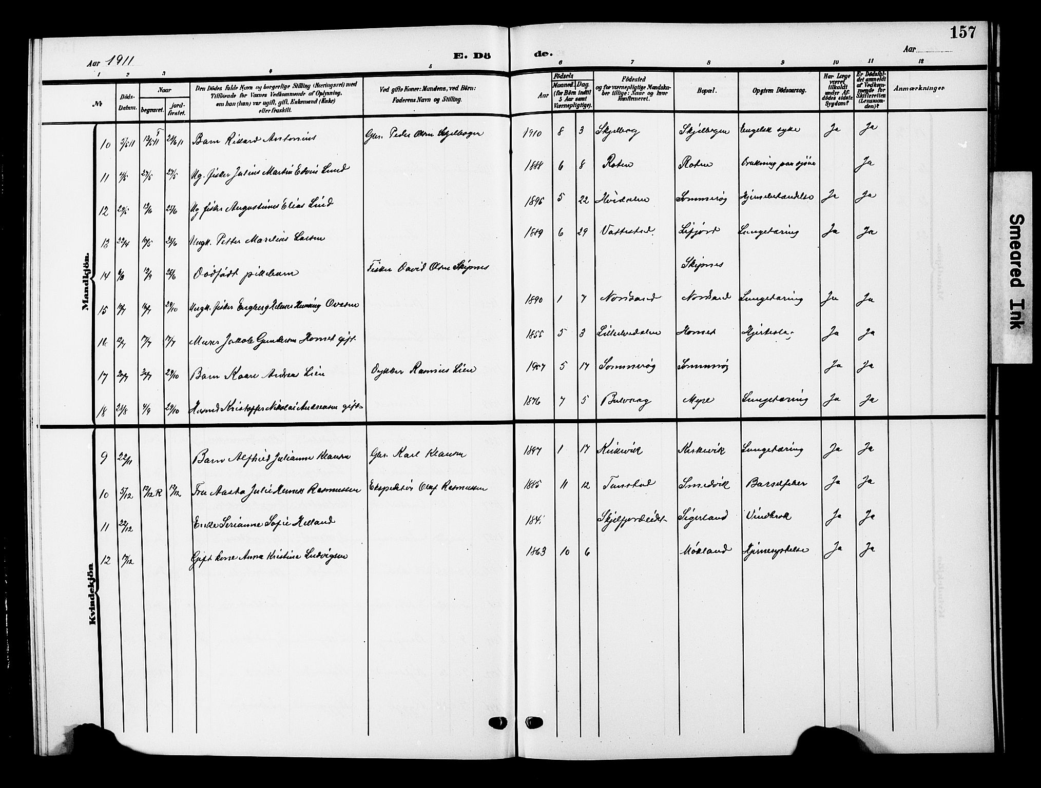 Ministerialprotokoller, klokkerbøker og fødselsregistre - Nordland, AV/SAT-A-1459/893/L1350: Klokkerbok nr. 893C05, 1906-1927, s. 157