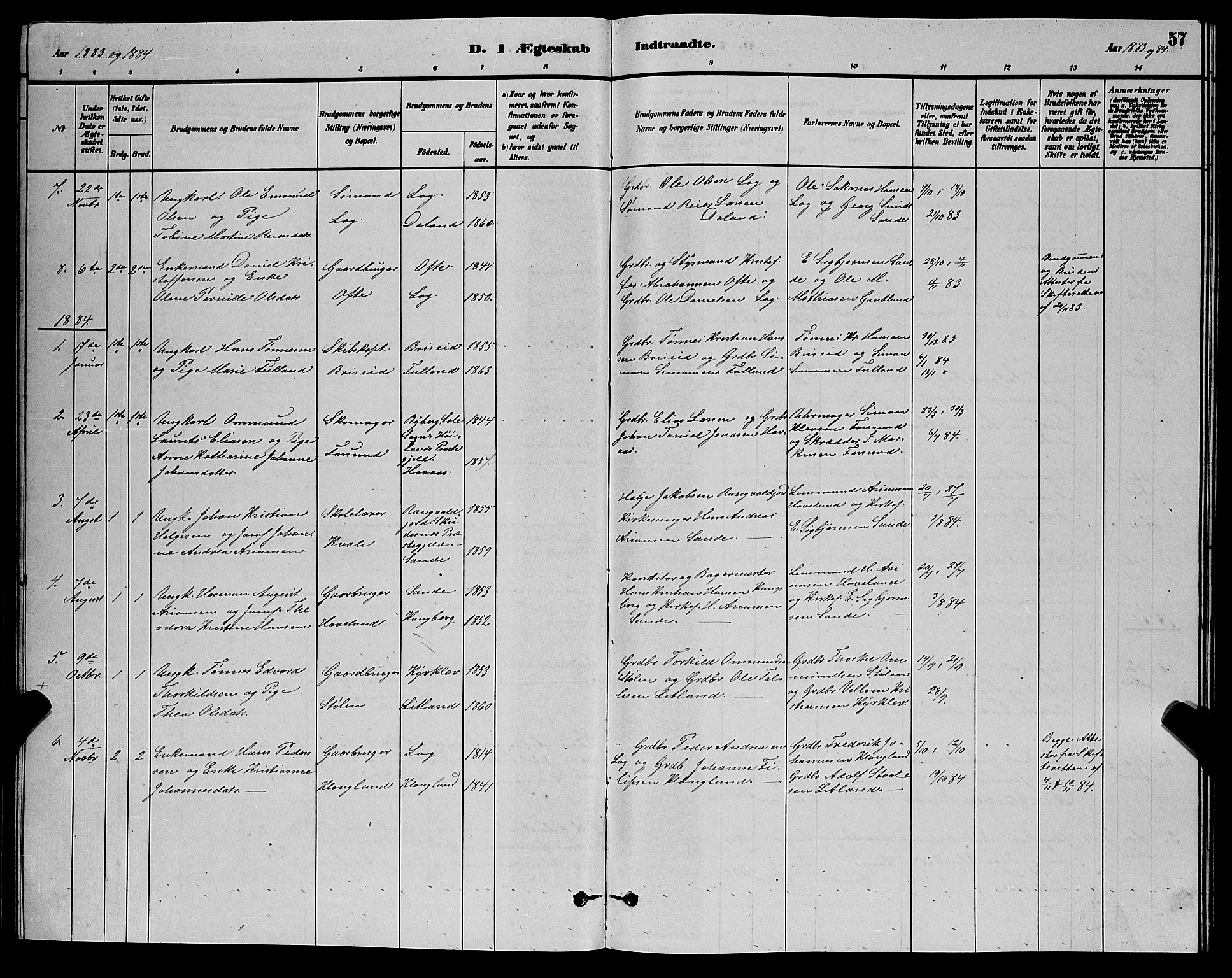 Herad sokneprestkontor, SAK/1111-0018/F/Fb/Fba/L0004: Klokkerbok nr. B 4, 1882-1899, s. 57