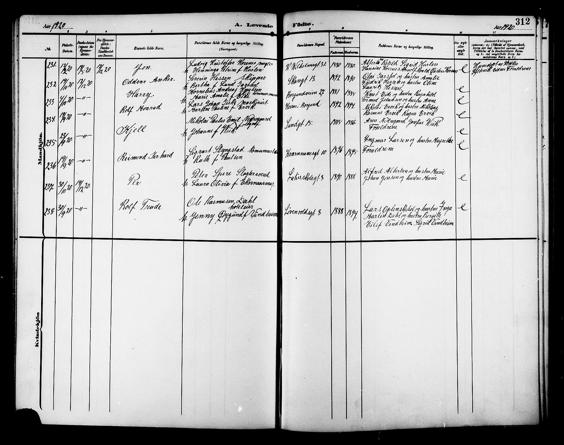 Ministerialprotokoller, klokkerbøker og fødselsregistre - Møre og Romsdal, AV/SAT-A-1454/529/L0471: Klokkerbok nr. 529C08, 1909-1921, s. 312