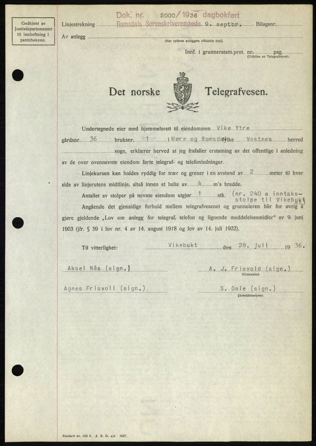Romsdal sorenskriveri, SAT/A-4149/1/2/2C: Pantebok nr. B1, 1936-1939, Dagboknr: 2000/1936