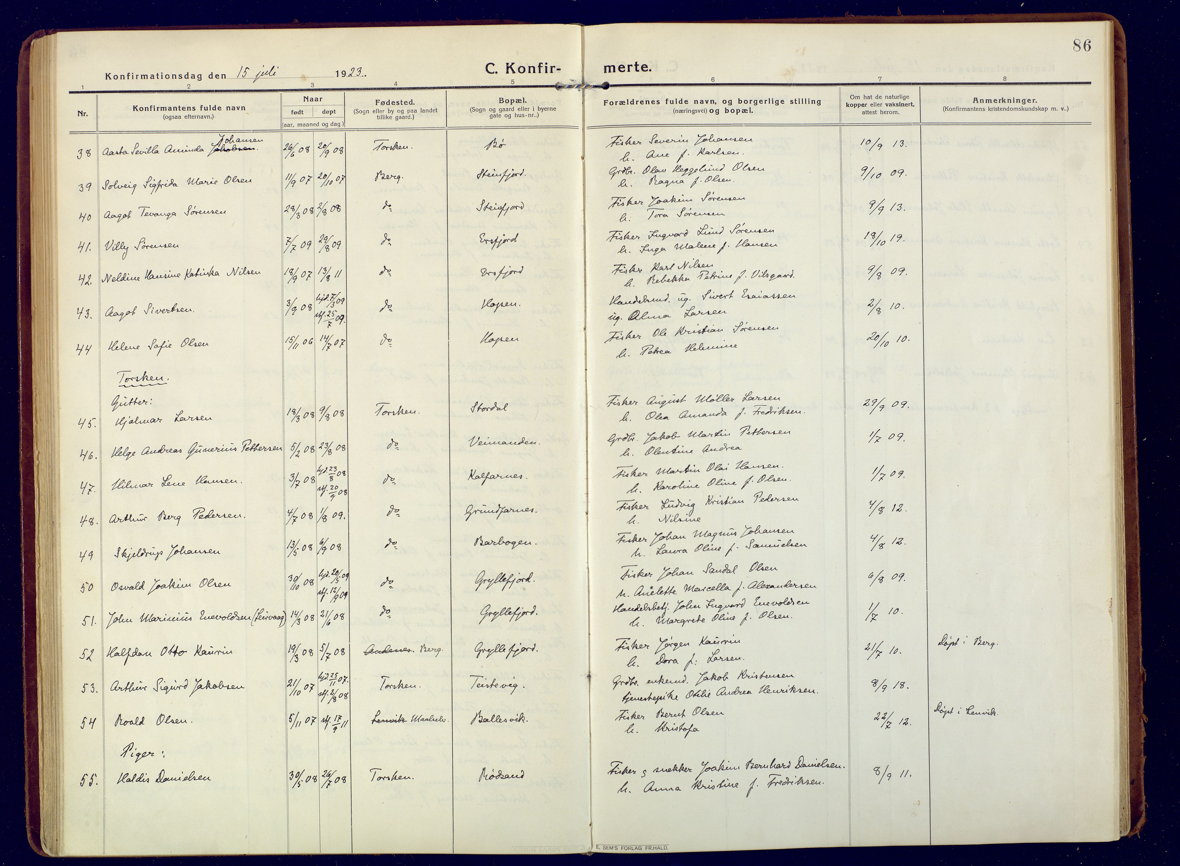 Berg sokneprestkontor, SATØ/S-1318/G/Ga/Gaa: Ministerialbok nr. 9, 1916-1928, s. 86