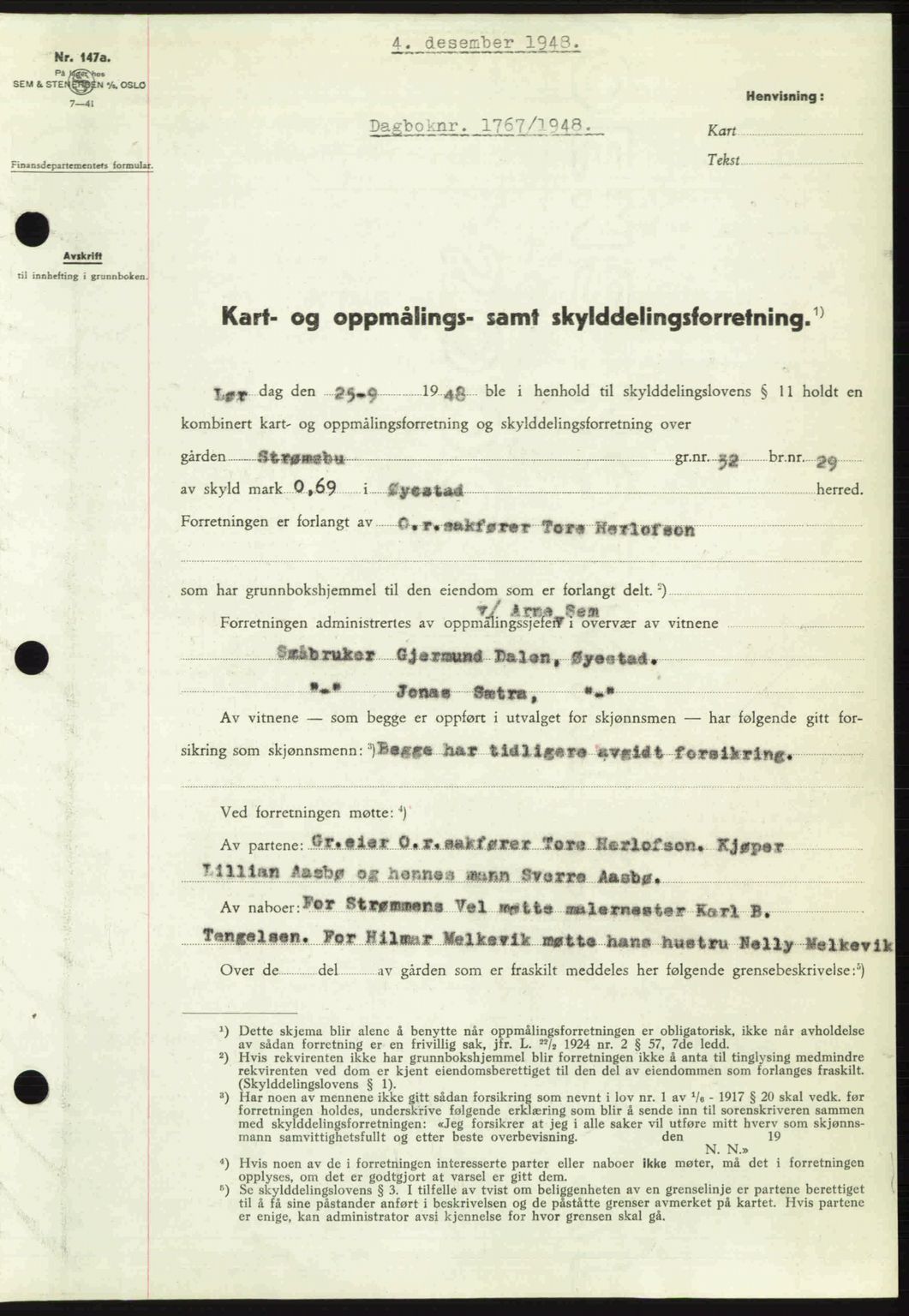Nedenes sorenskriveri, SAK/1221-0006/G/Gb/Gba/L0060: Pantebok nr. A12, 1948-1949, Dagboknr: 1767/1948