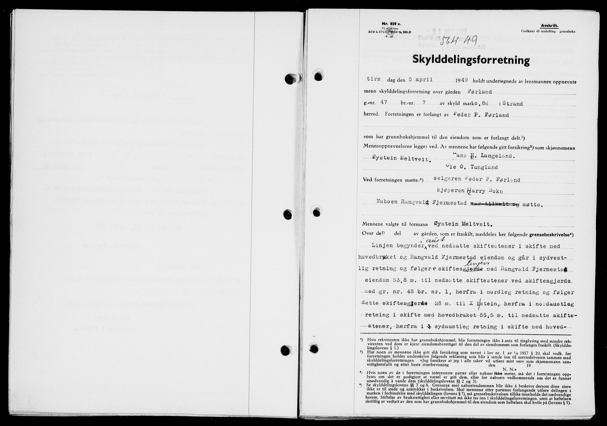 Ryfylke tingrett, SAST/A-100055/001/II/IIB/L0104: Pantebok nr. 83, 1948-1949, Dagboknr: 564/1949