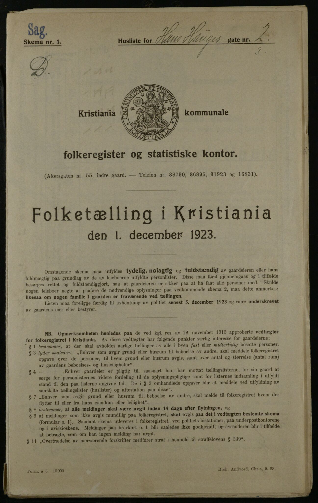 OBA, Kommunal folketelling 1.12.1923 for Kristiania, 1923, s. 38839