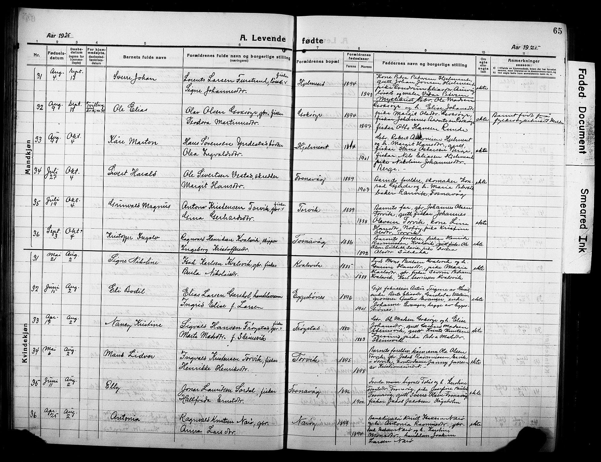 Ministerialprotokoller, klokkerbøker og fødselsregistre - Møre og Romsdal, AV/SAT-A-1454/507/L0084: Klokkerbok nr. 507C07, 1919-1932, s. 65