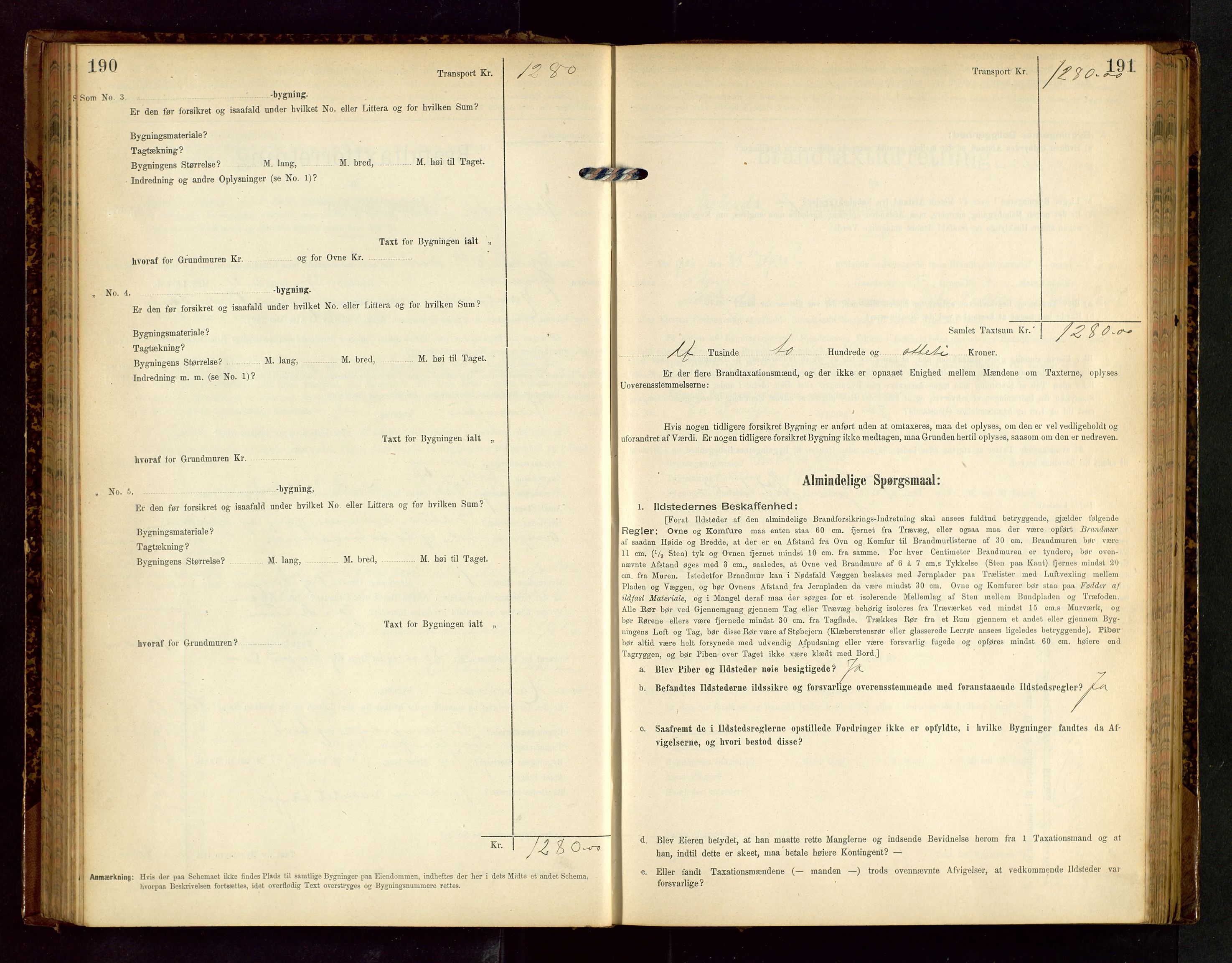 Håland lensmannskontor, AV/SAST-A-100100/Gob/L0002: Branntakstprotokoll - skjematakst. Register i boken., 1902-1906, s. 190-191