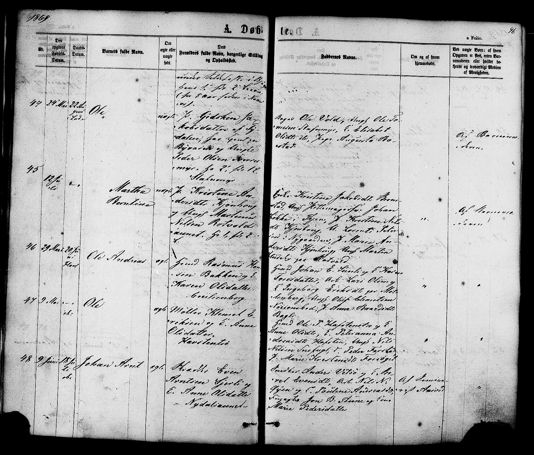 Ministerialprotokoller, klokkerbøker og fødselsregistre - Sør-Trøndelag, AV/SAT-A-1456/606/L0293: Ministerialbok nr. 606A08, 1866-1877, s. 46