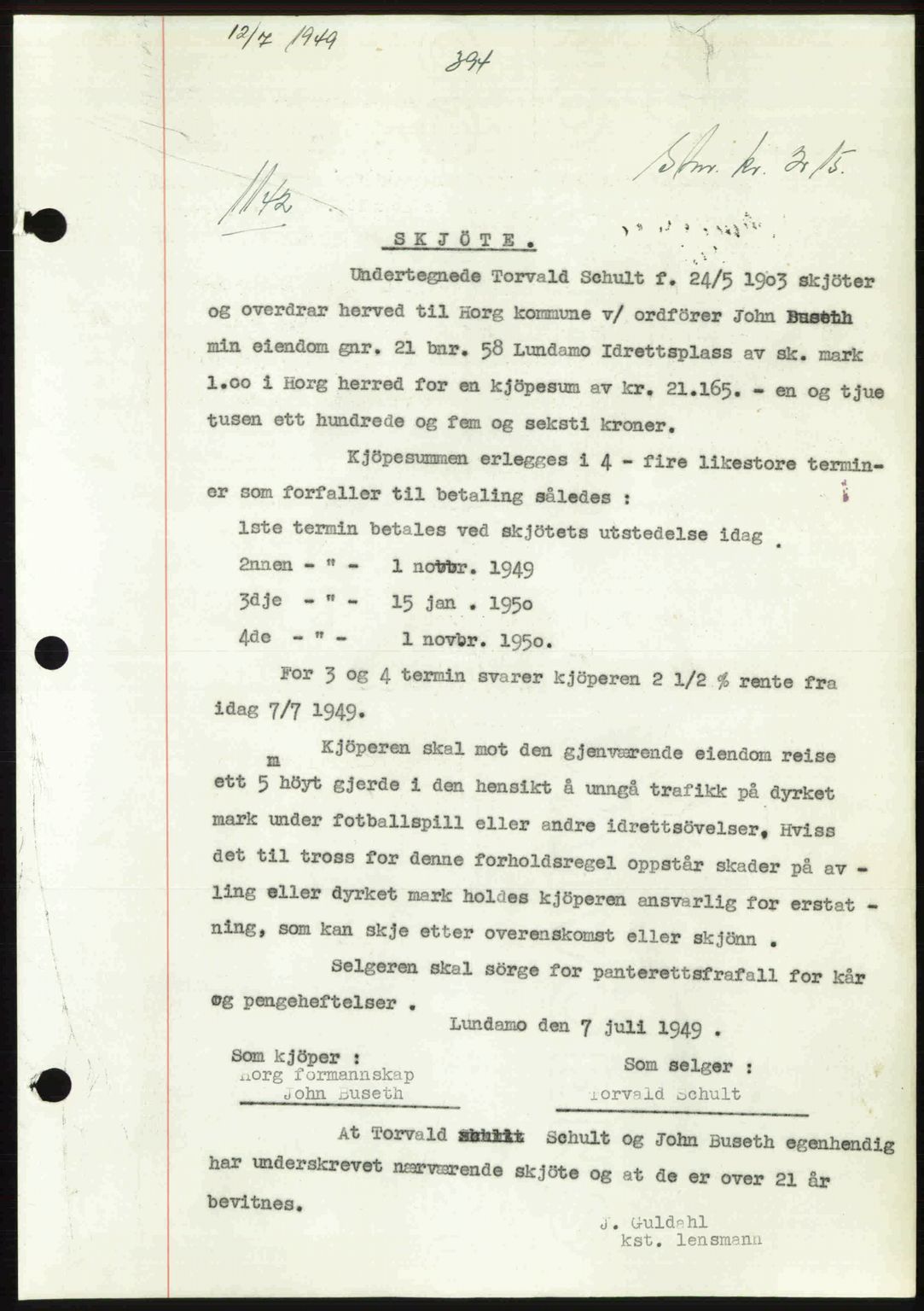 Gauldal sorenskriveri, SAT/A-0014/1/2/2C: Pantebok nr. A8, 1949-1949, Dagboknr: 1142/1949