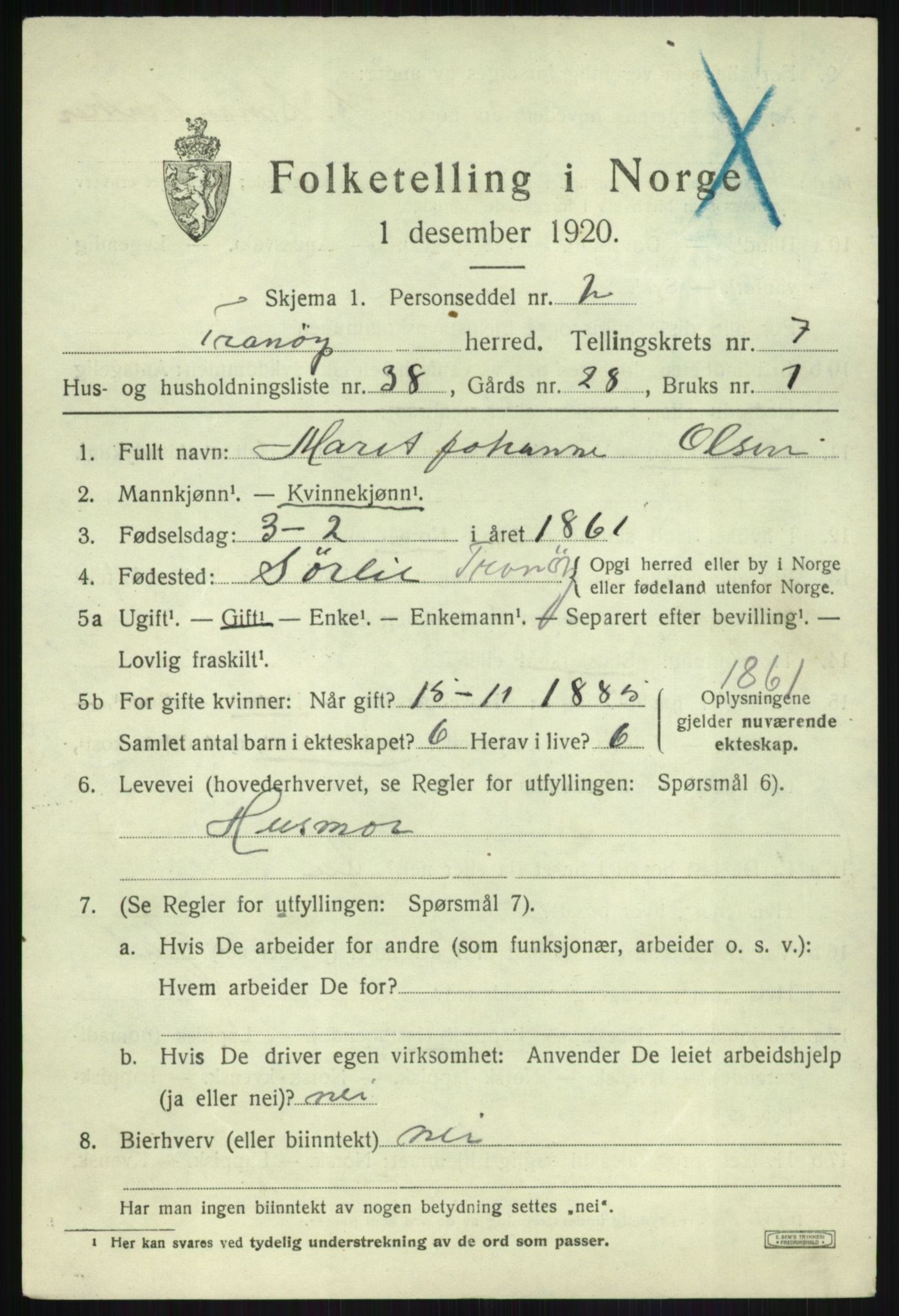 SATØ, Folketelling 1920 for 1927 Tranøy herred, 1920, s. 3793