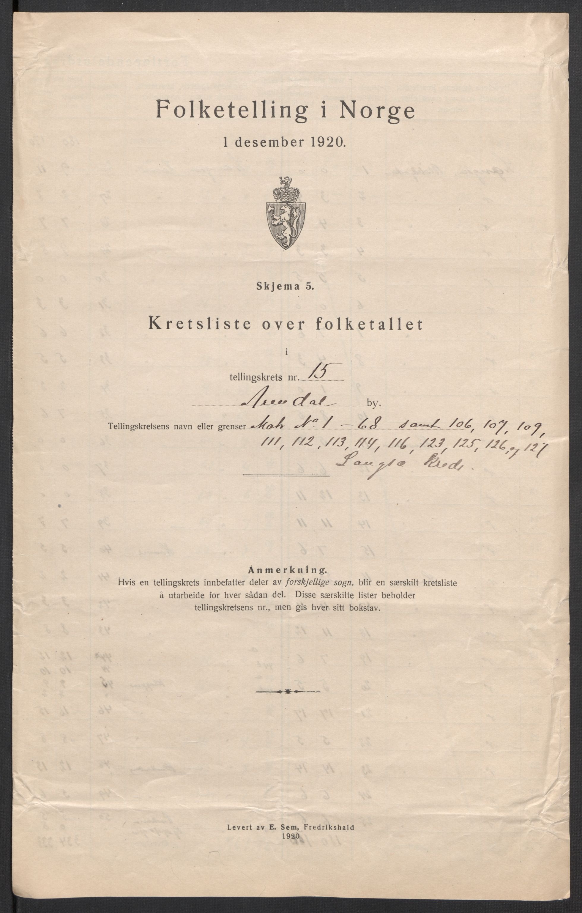 SAK, Folketelling 1920 for 0903 Arendal kjøpstad, 1920, s. 50