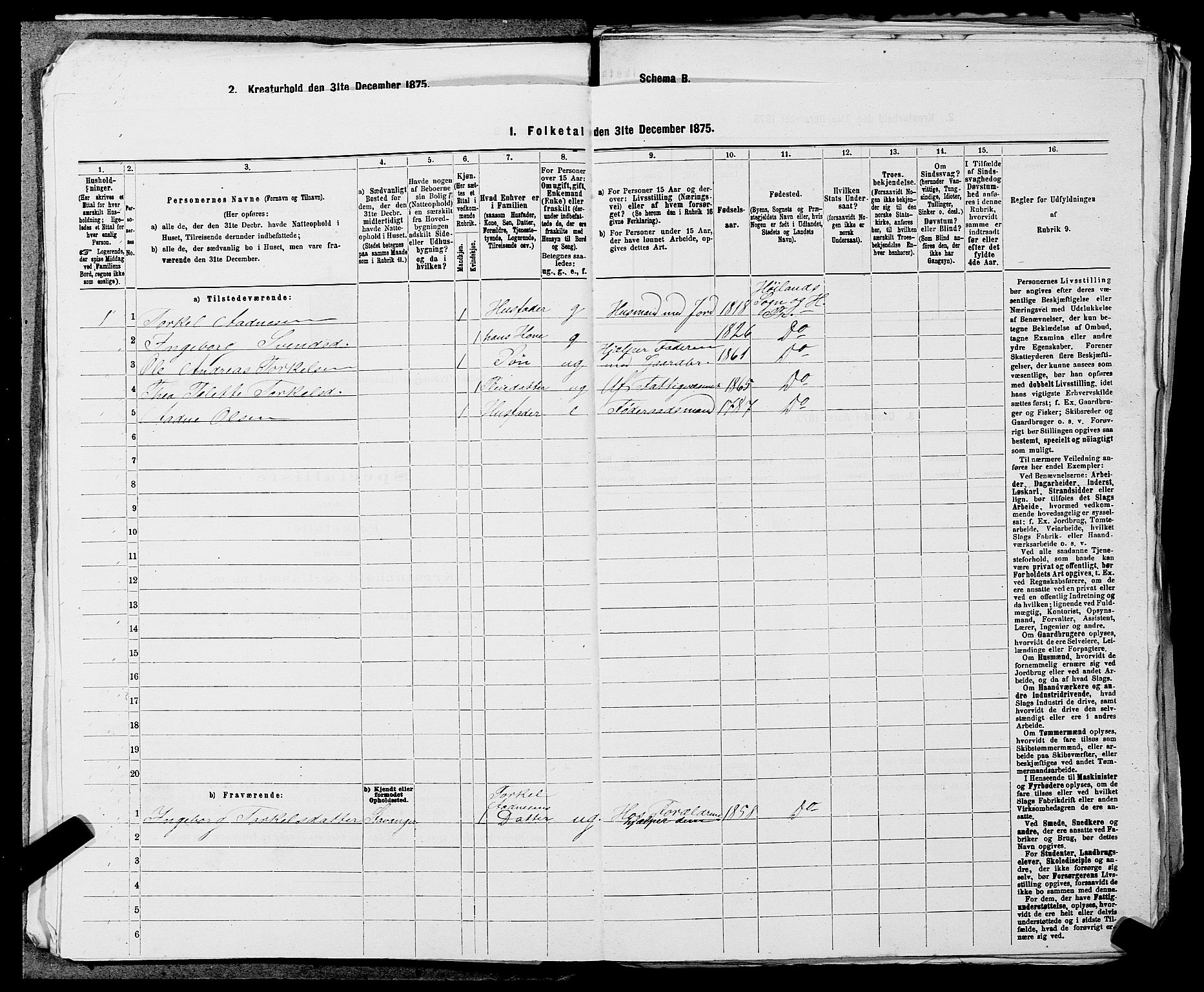 SAST, Folketelling 1875 for 1123L Høyland prestegjeld, Høyland sokn, 1875, s. 821