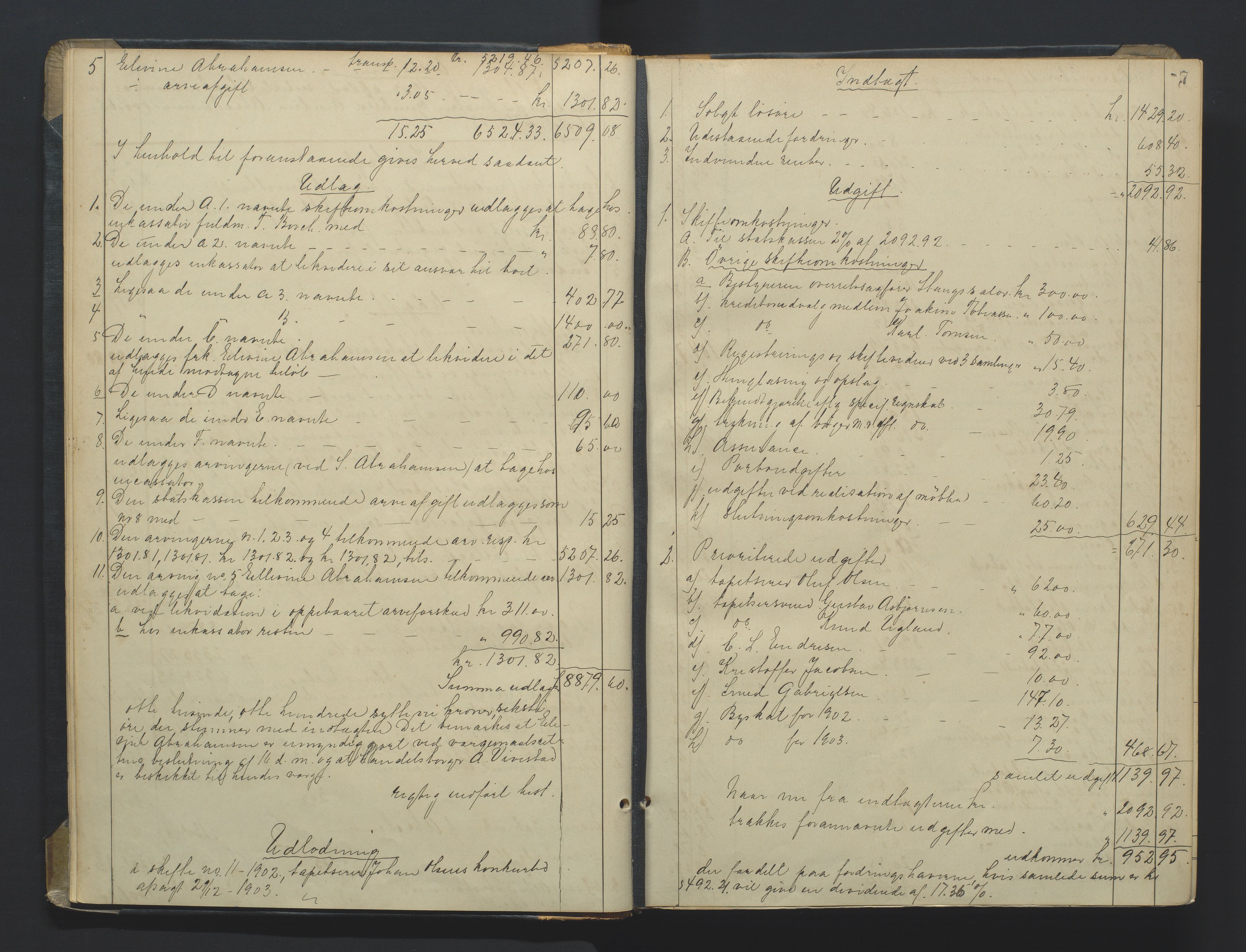 Kristiansand byrett, AV/SAK-1223-0001/H/Hc/L0060: Skifteutlodningsprotokoll nr. 6, med register, 1903-1916, s. 7