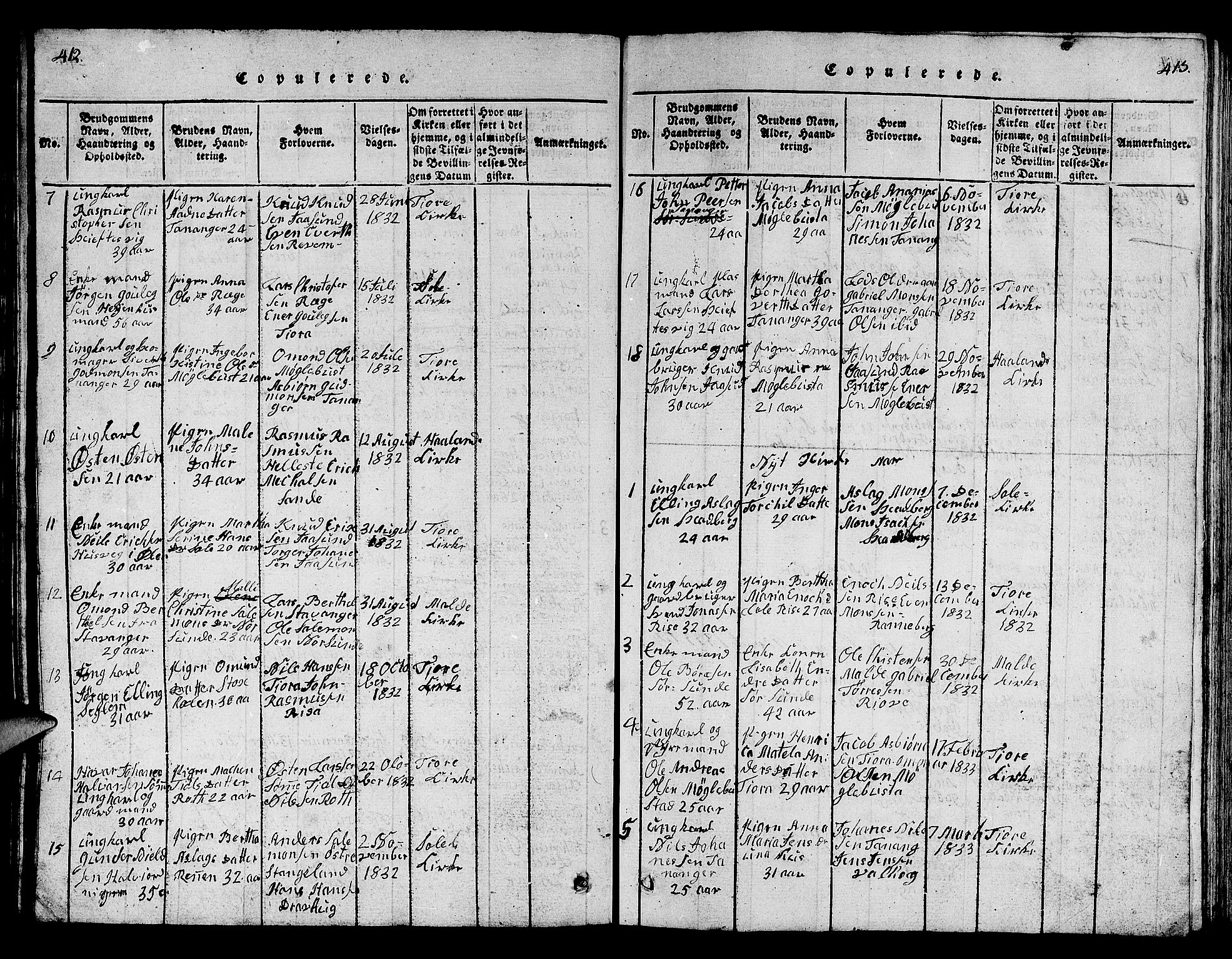 Håland sokneprestkontor, SAST/A-101802/001/30BB/L0001: Klokkerbok nr. B 1, 1815-1845, s. 412-413