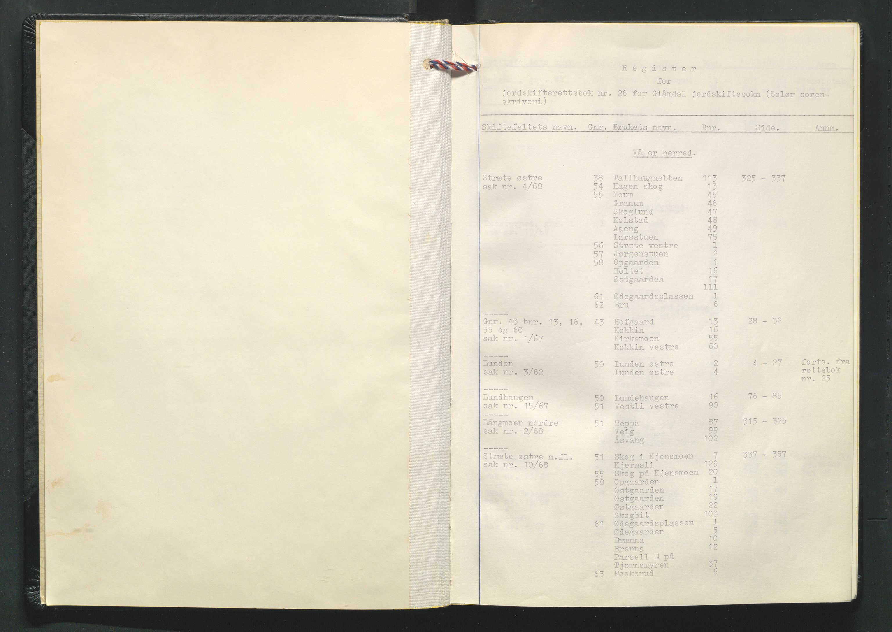 Glåmdal jordskifterett, AV/SAH-JORDSKIFTEH-003/G/Ga/L0014/0002: Rettsbøker / Rettsbok - nr. 26, 1967-1971