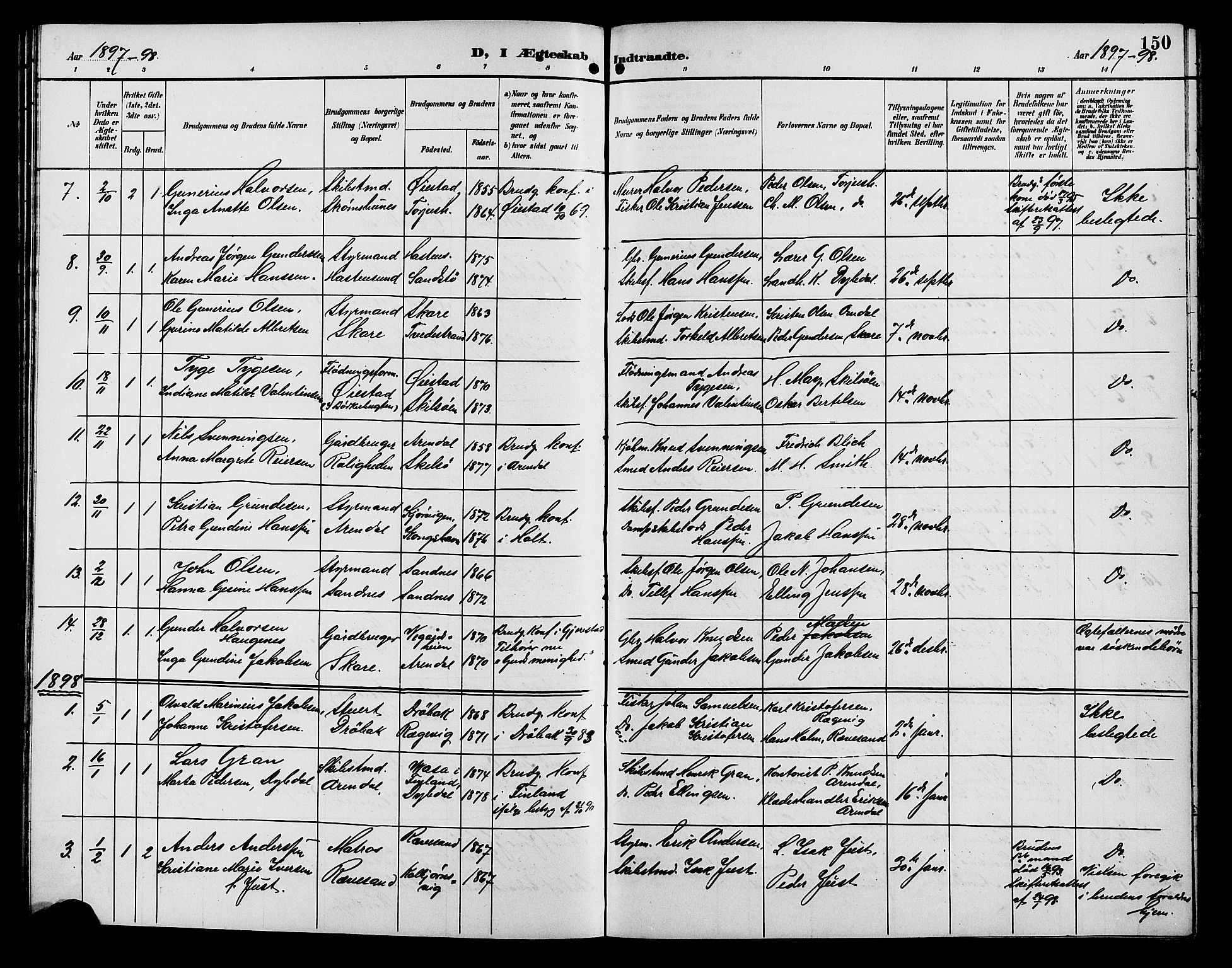 Tromøy sokneprestkontor, SAK/1111-0041/F/Fb/L0006: Klokkerbok nr. B 6, 1892-1907, s. 150