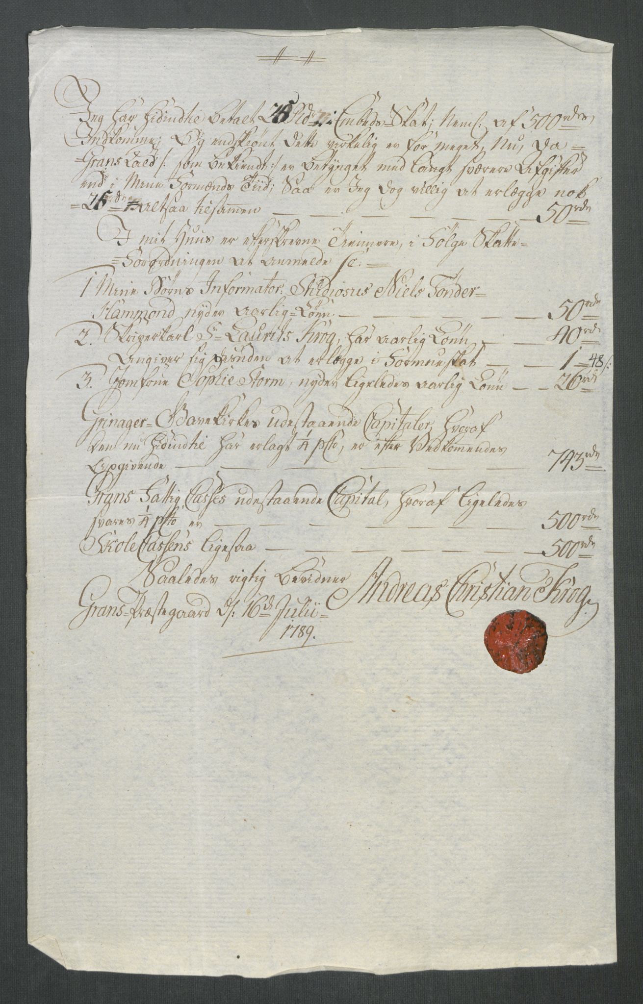 Rentekammeret inntil 1814, Reviderte regnskaper, Mindre regnskaper, AV/RA-EA-4068/Rf/Rfe/L0051: Toten fogderi, Trondheim, 1789, s. 296